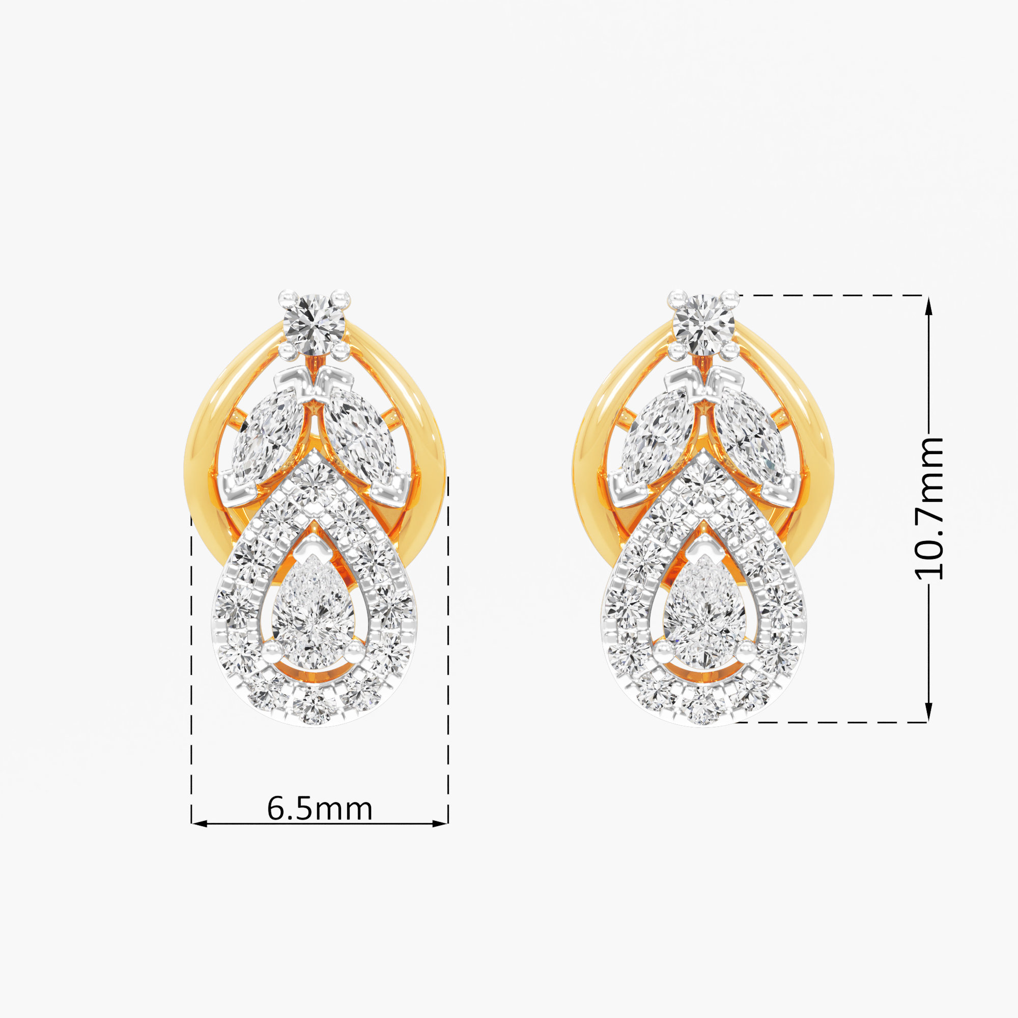 Whimsical Petal Stud Earrings in 9KT Yellow Gold (Diamond Quality: FG-VVS VS)