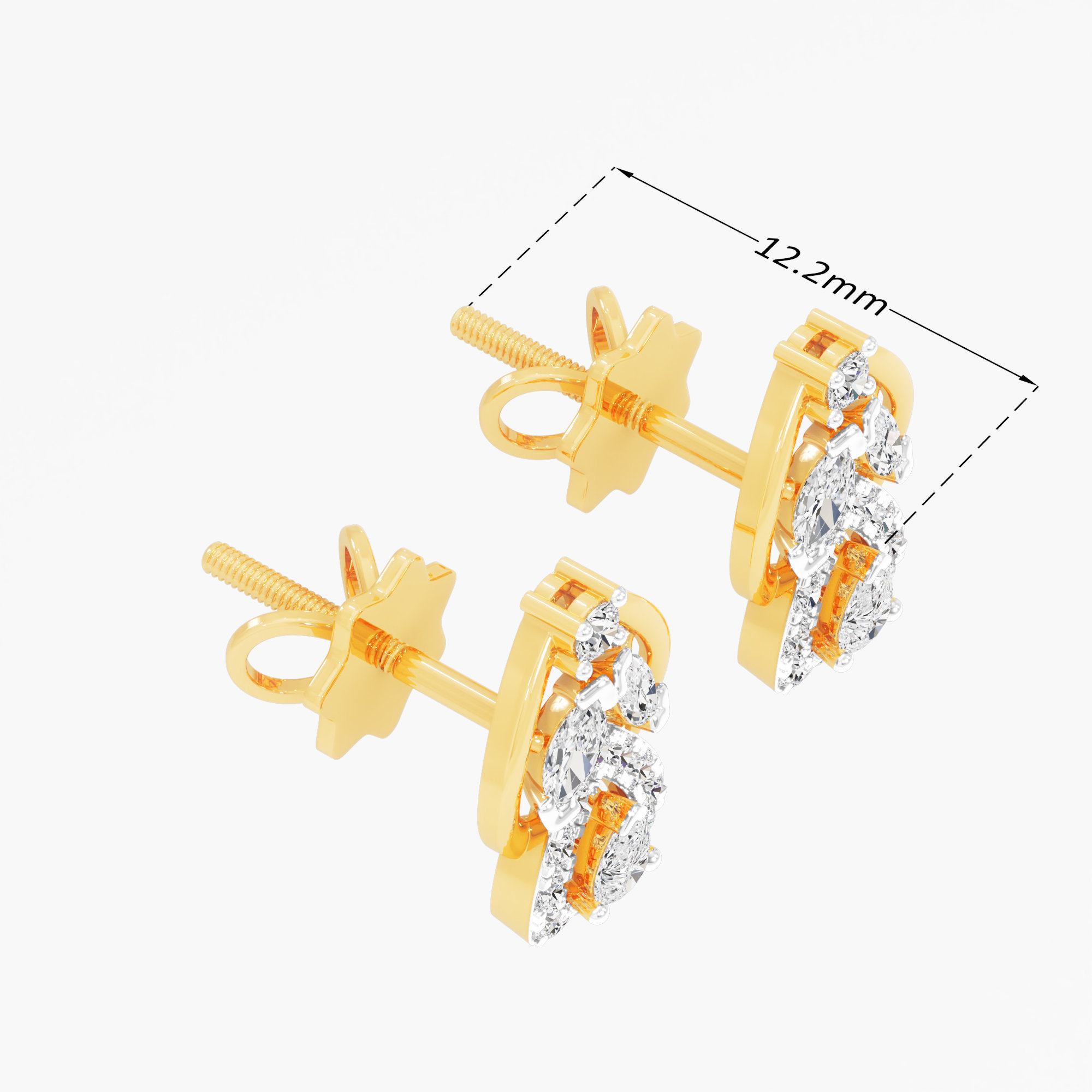 Whimsical Petal Stud Earrings in 9KT Yellow Gold (Diamond Quality: FG-VVS VS)