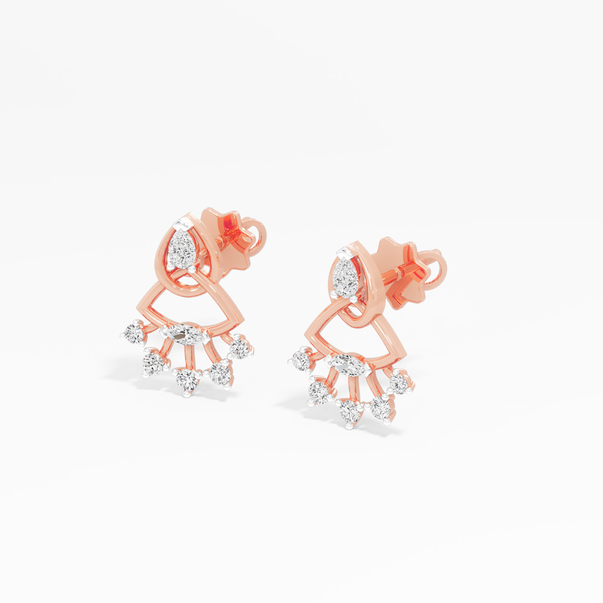 Fan Flare Stud Earrings in 9KT Rose Gold (Diamond Quality: FG-VVS VS)