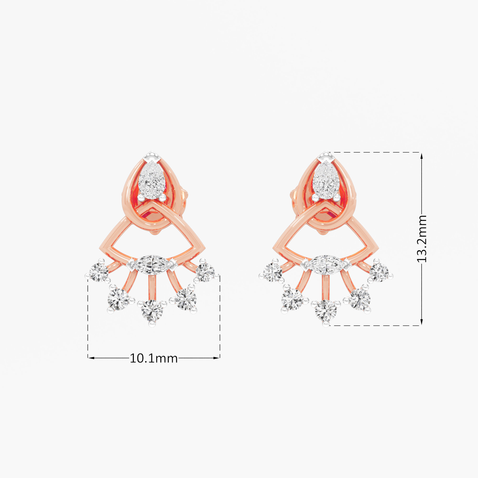 Fan Flare Stud Earrings in 9KT Rose Gold (Diamond Quality: FG-VVS VS)