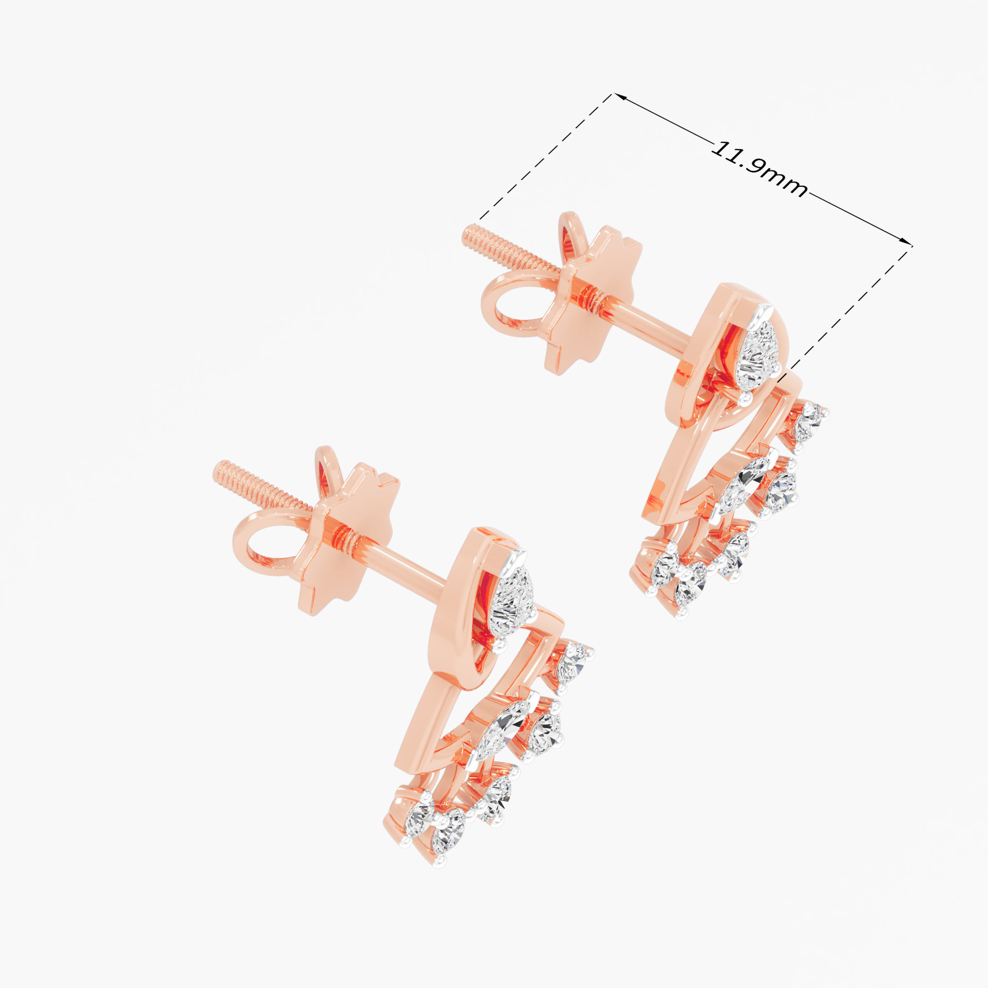 Fan Flare Stud Earrings in 9KT Rose Gold (Diamond Quality: FG-VVS VS)