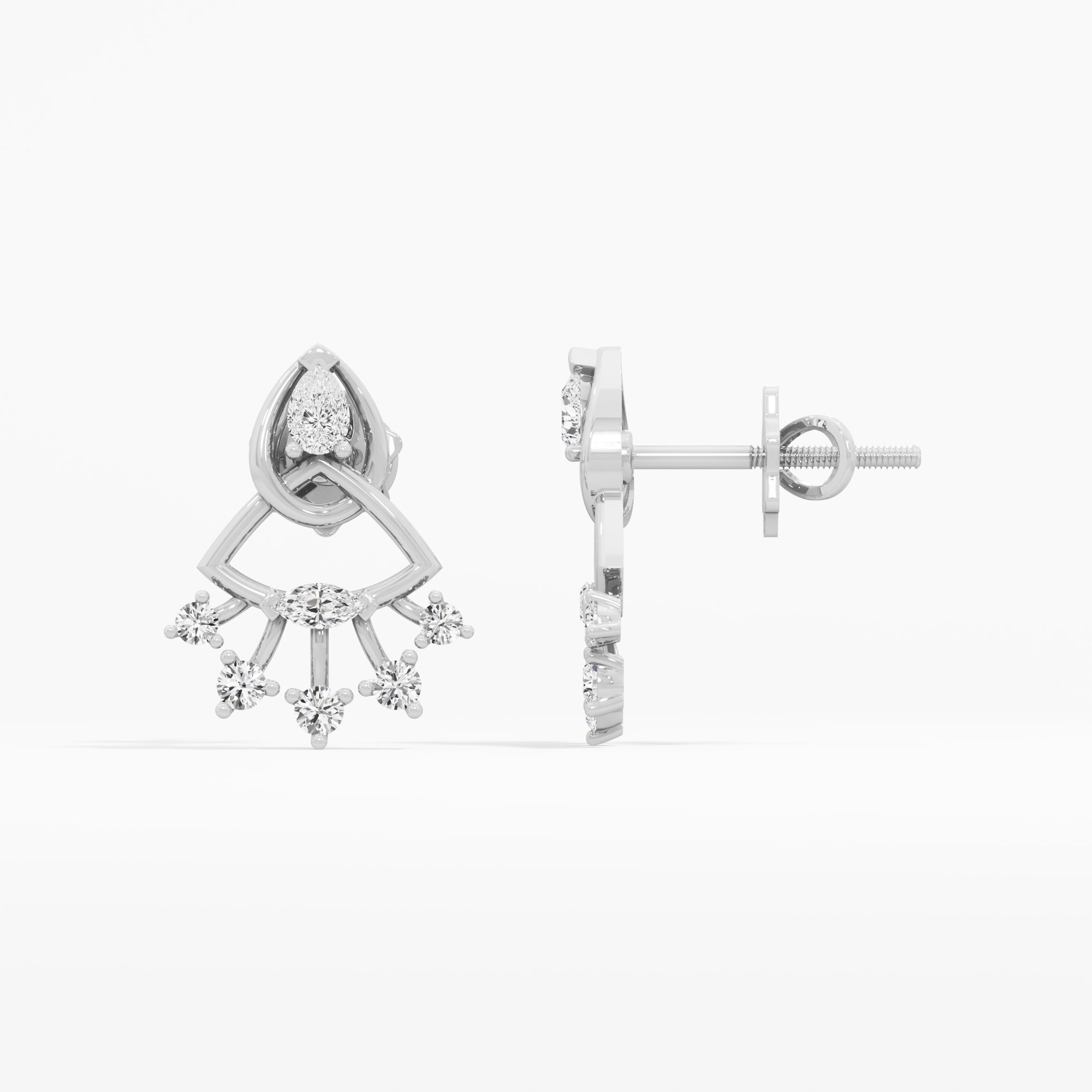 Fan Flare Stud Earrings in 9KT White Gold (Diamond Quality: FG-VVS VS)