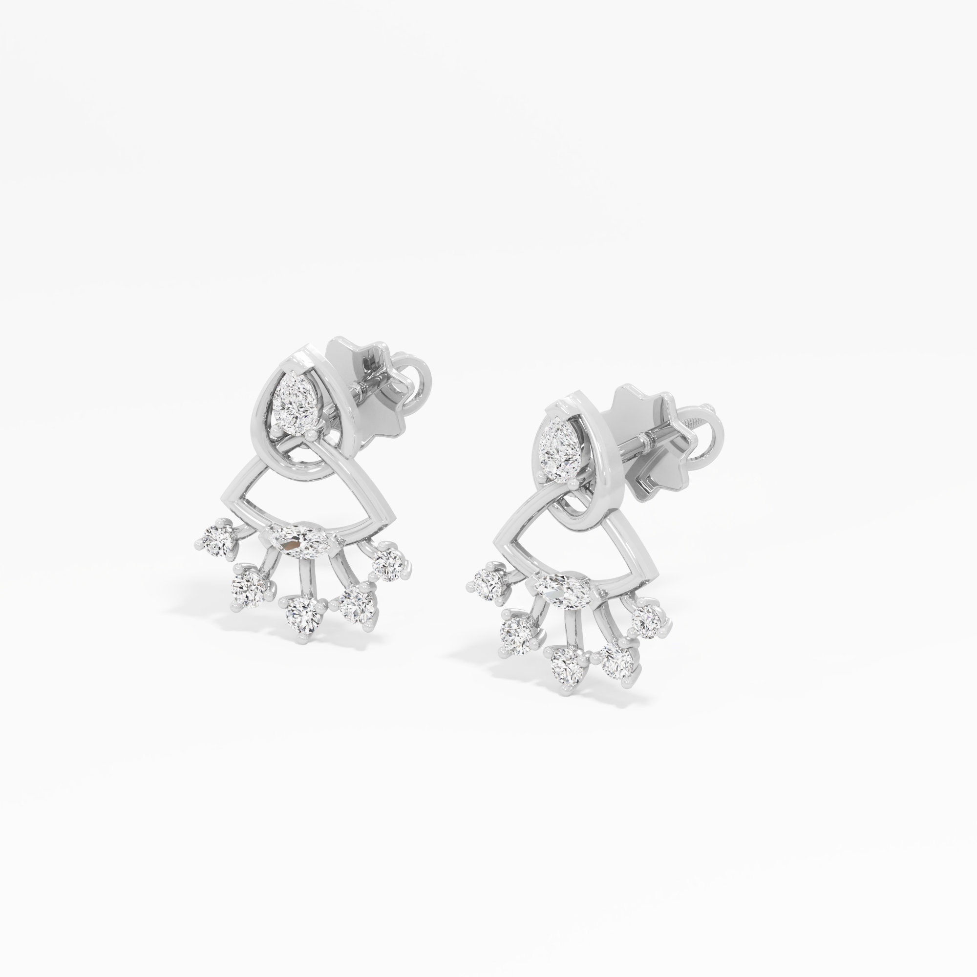 Fan Flare Stud Earrings in 9KT White Gold (Diamond Quality: FG-VVS VS)