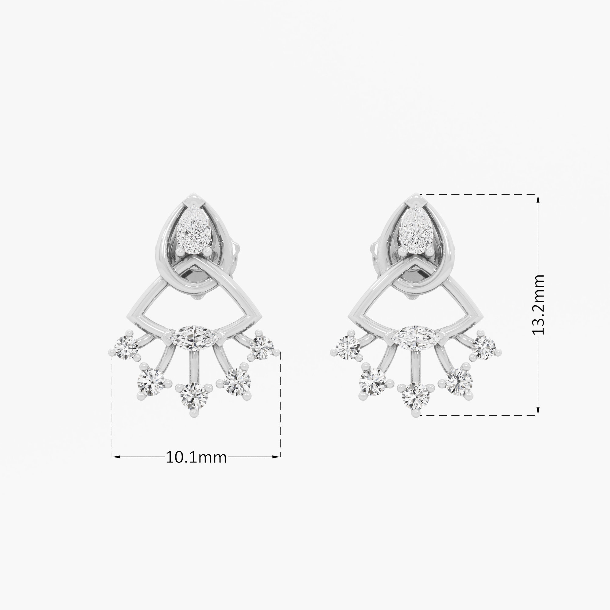 Fan Flare Stud Earrings in 9KT White Gold (Diamond Quality: FG-VVS VS)