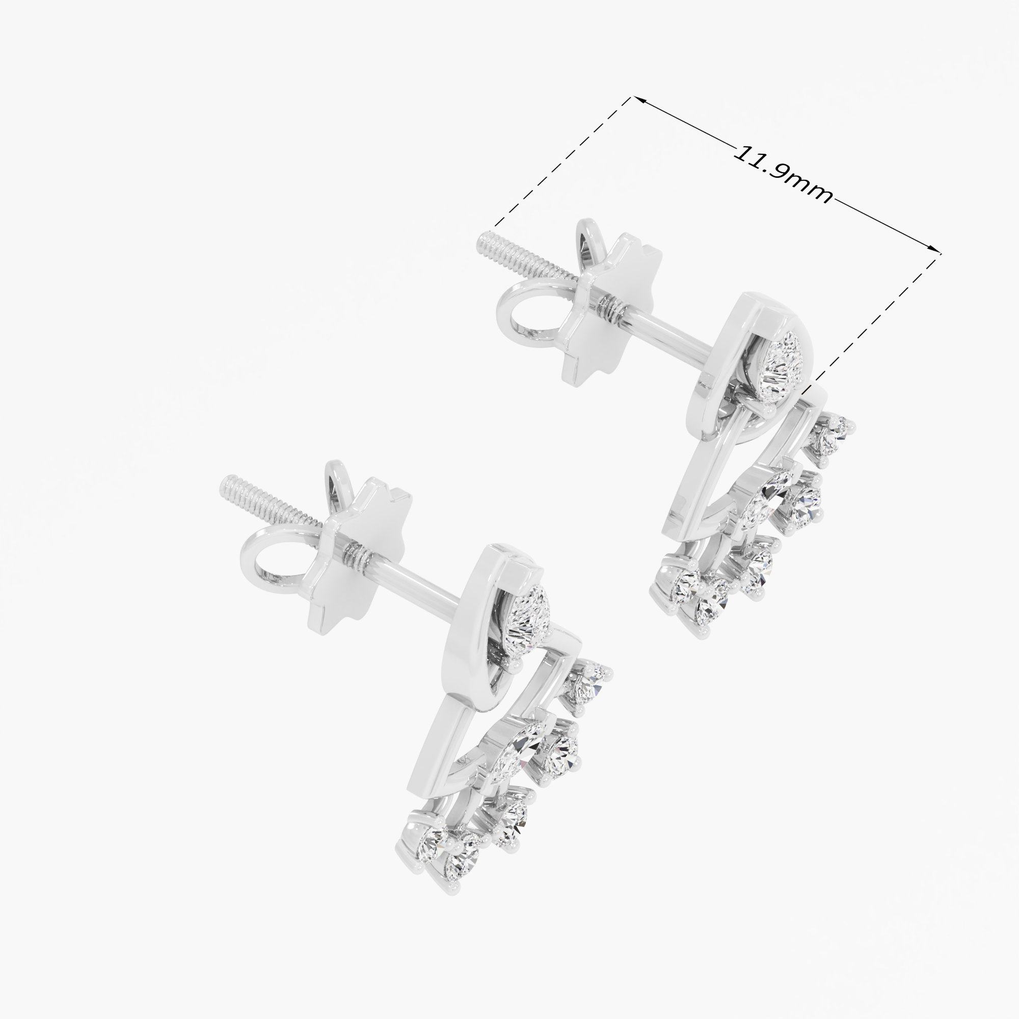 Fan Flare Stud Earrings in 9KT White Gold (Diamond Quality: FG-VVS VS)