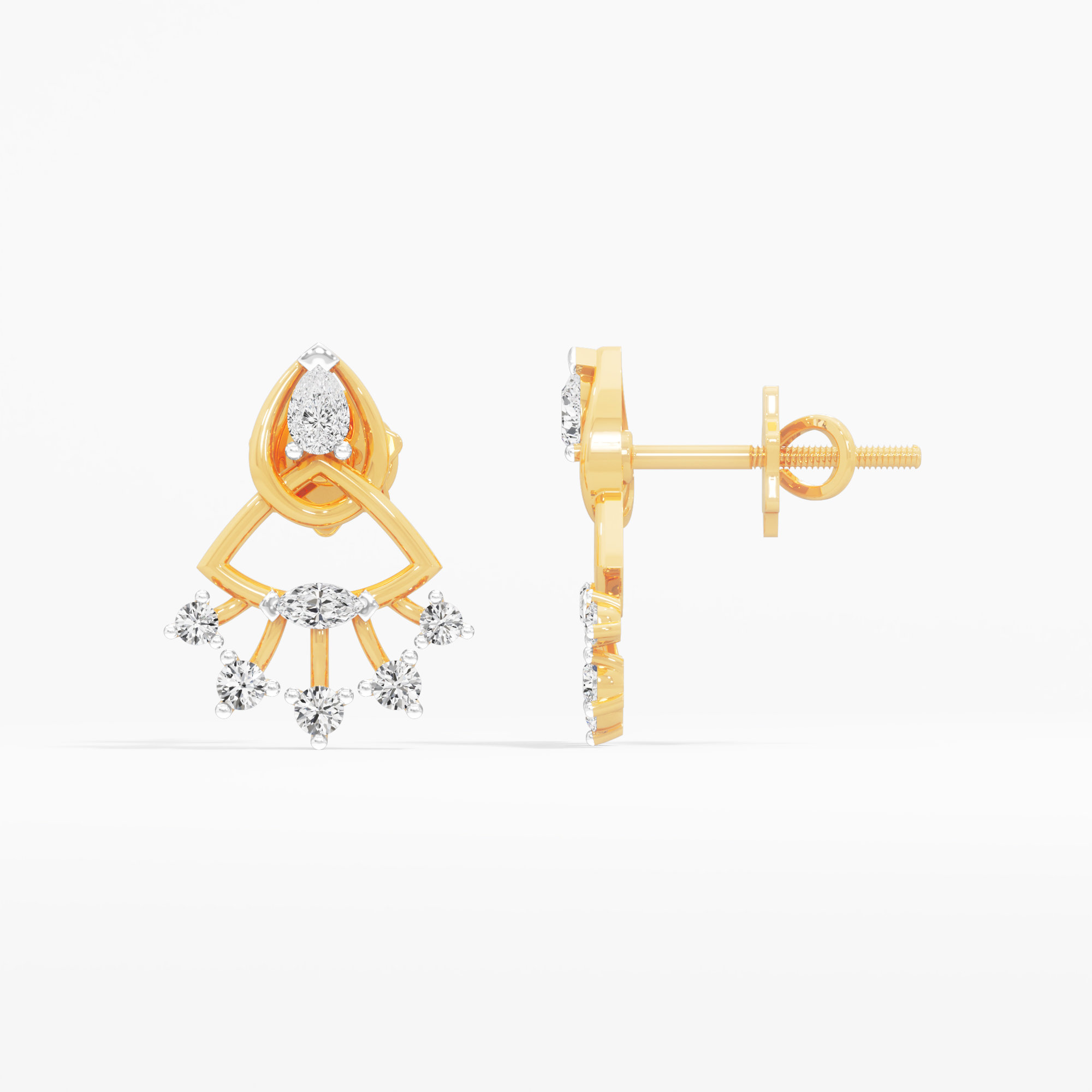 Fan Flare Stud Earrings in 9KT Yellow Gold (Diamond Quality: FG-VVS VS)