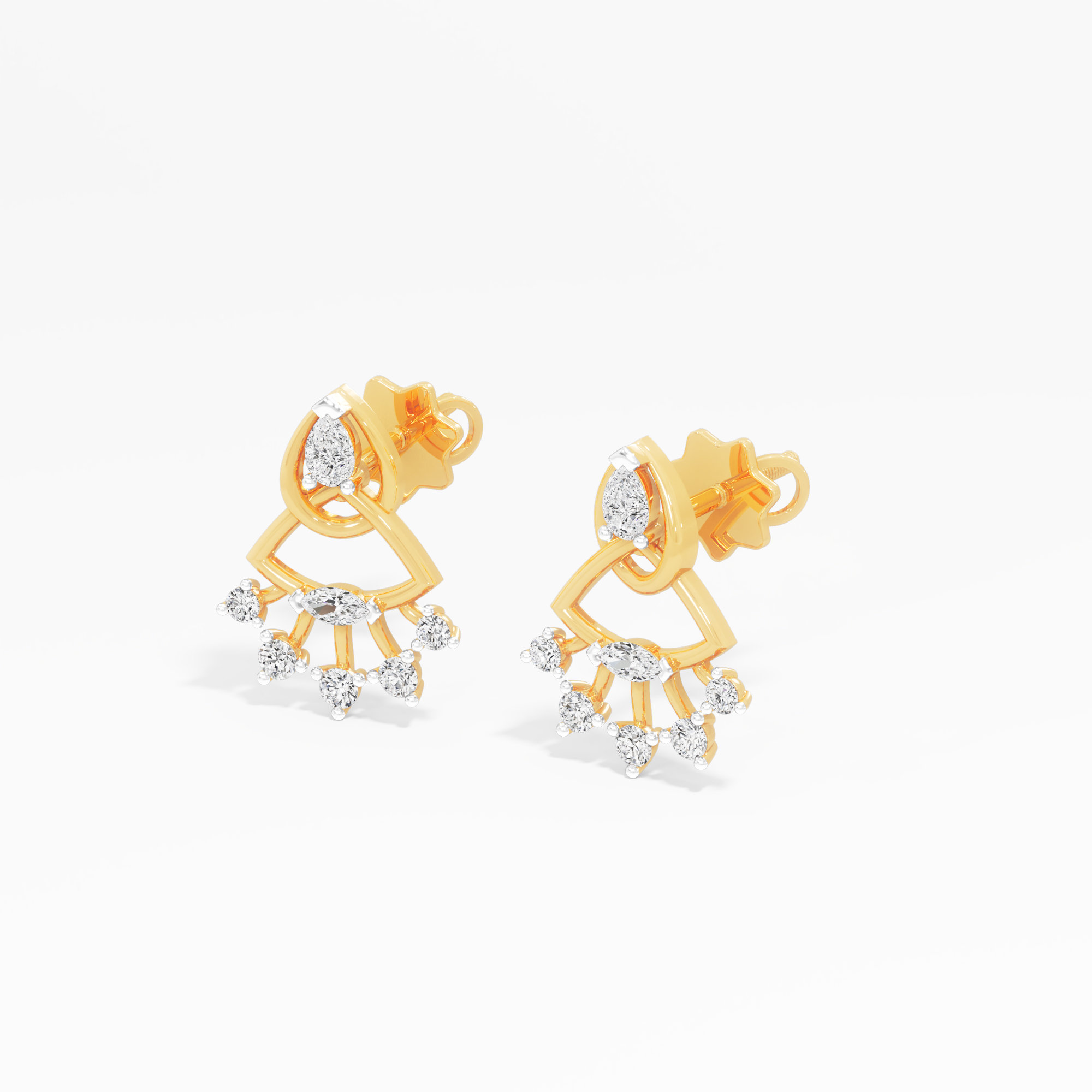 Fan Flare Stud Earrings in 9KT Yellow Gold (Diamond Quality: FG-VVS VS)