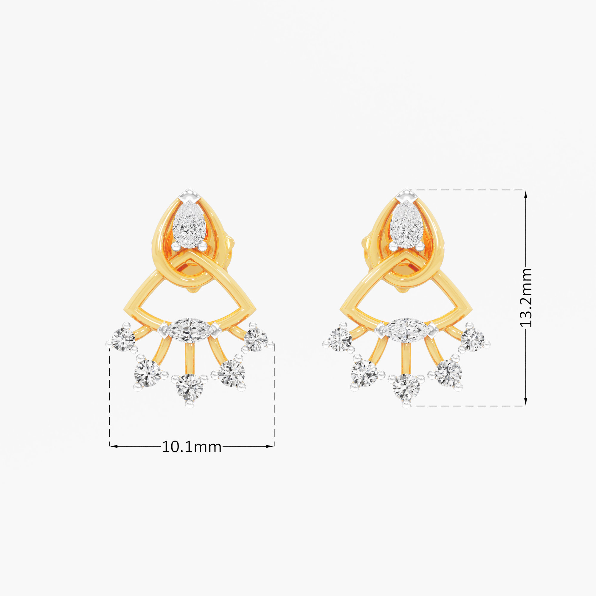 Fan Flare Stud Earrings in 9KT Yellow Gold (Diamond Quality: FG-VVS VS)