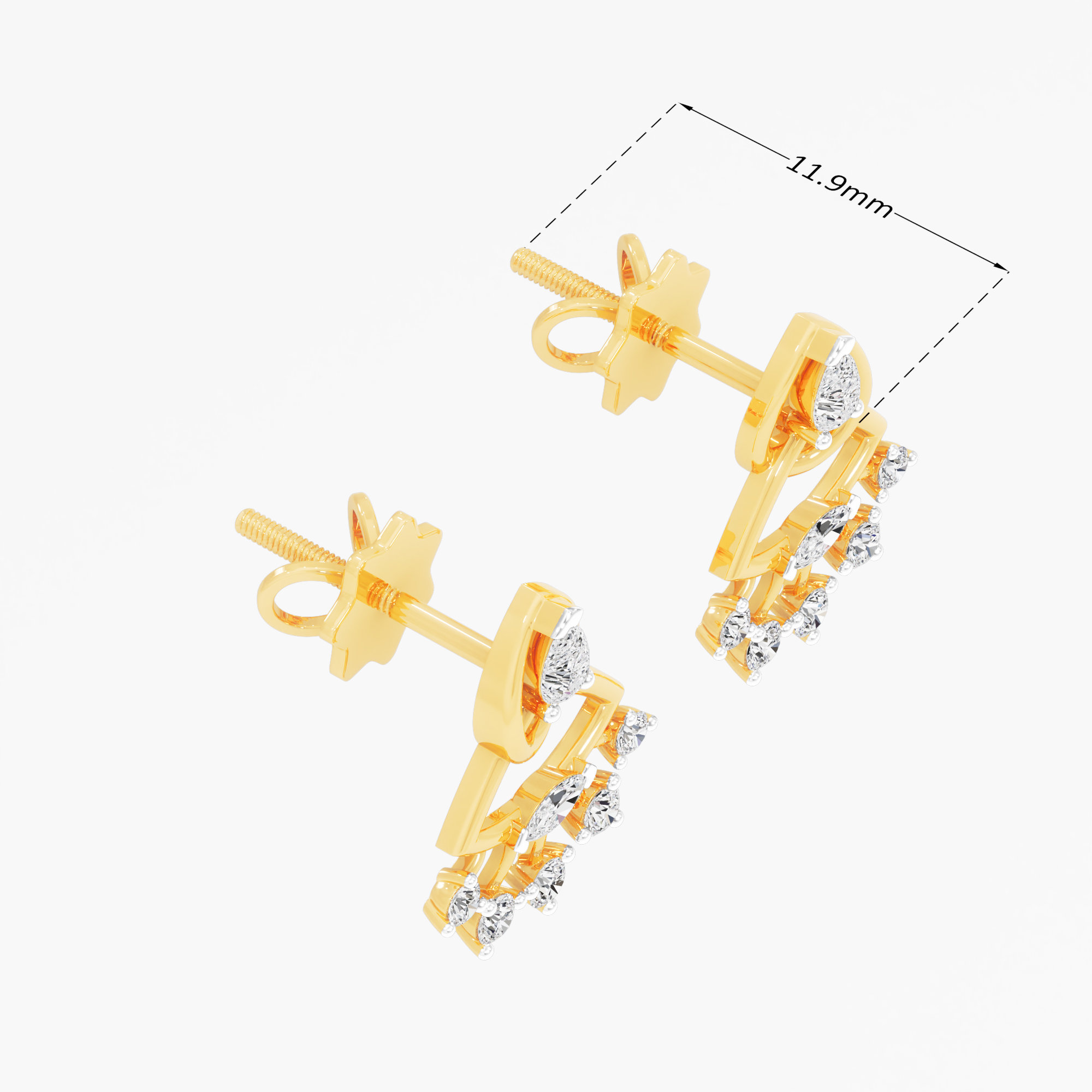 Fan Flare Stud Earrings in 9KT Yellow Gold (Diamond Quality: FG-VVS VS)