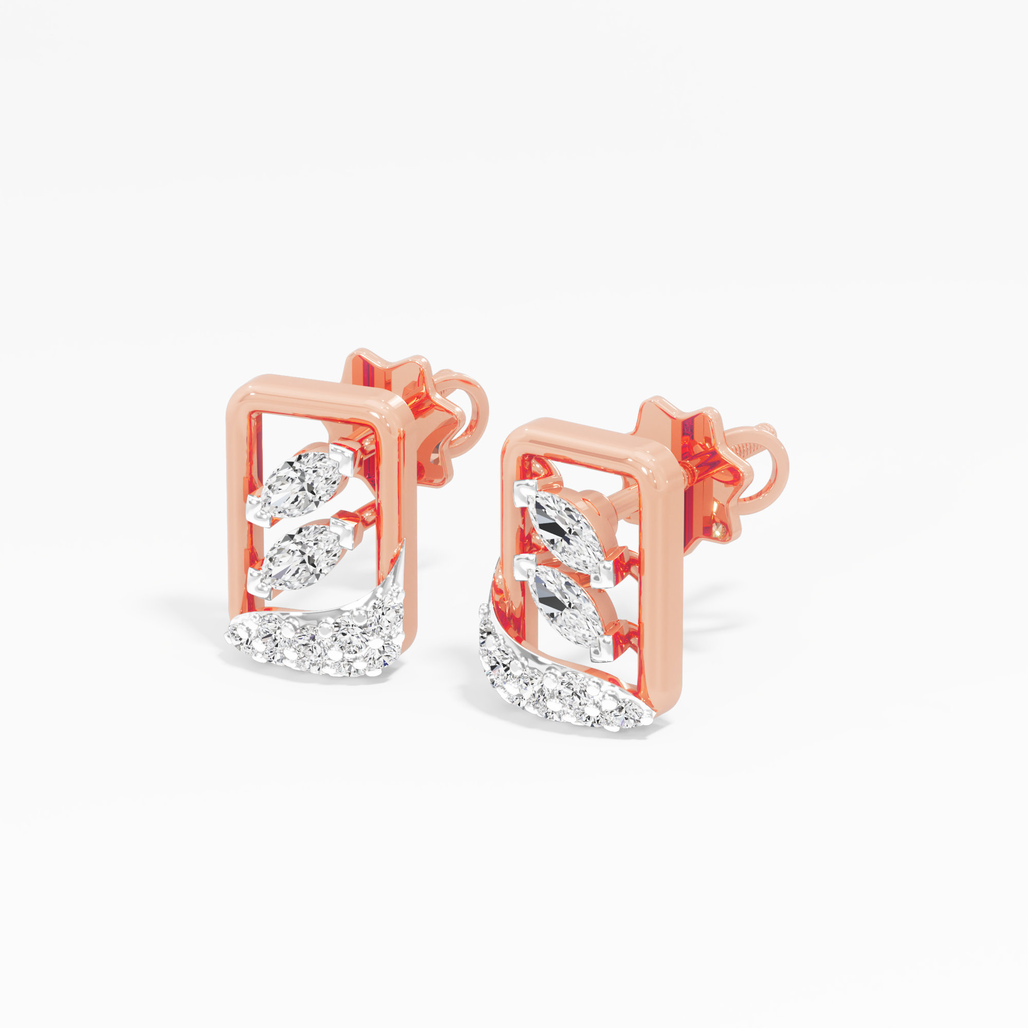 Leaf Wave Stud Earrings in 9KT Rose Gold (Diamond Quality: FG-VVS VS)