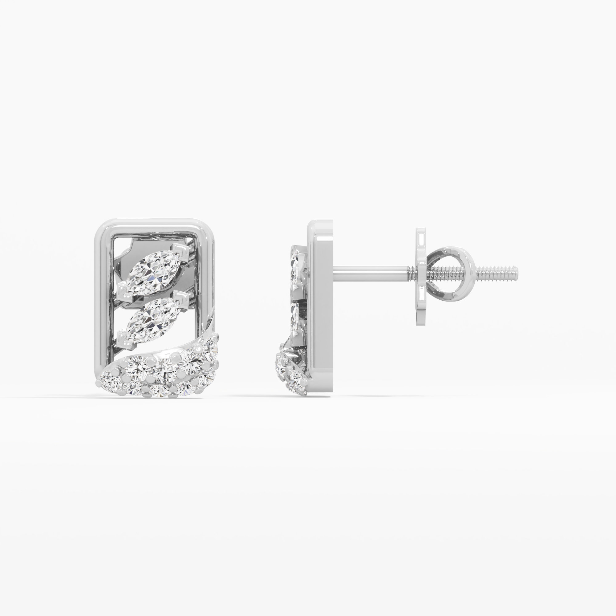Leaf Wave Stud Earrings in 9KT White Gold (Diamond Quality: FG-VVS VS)