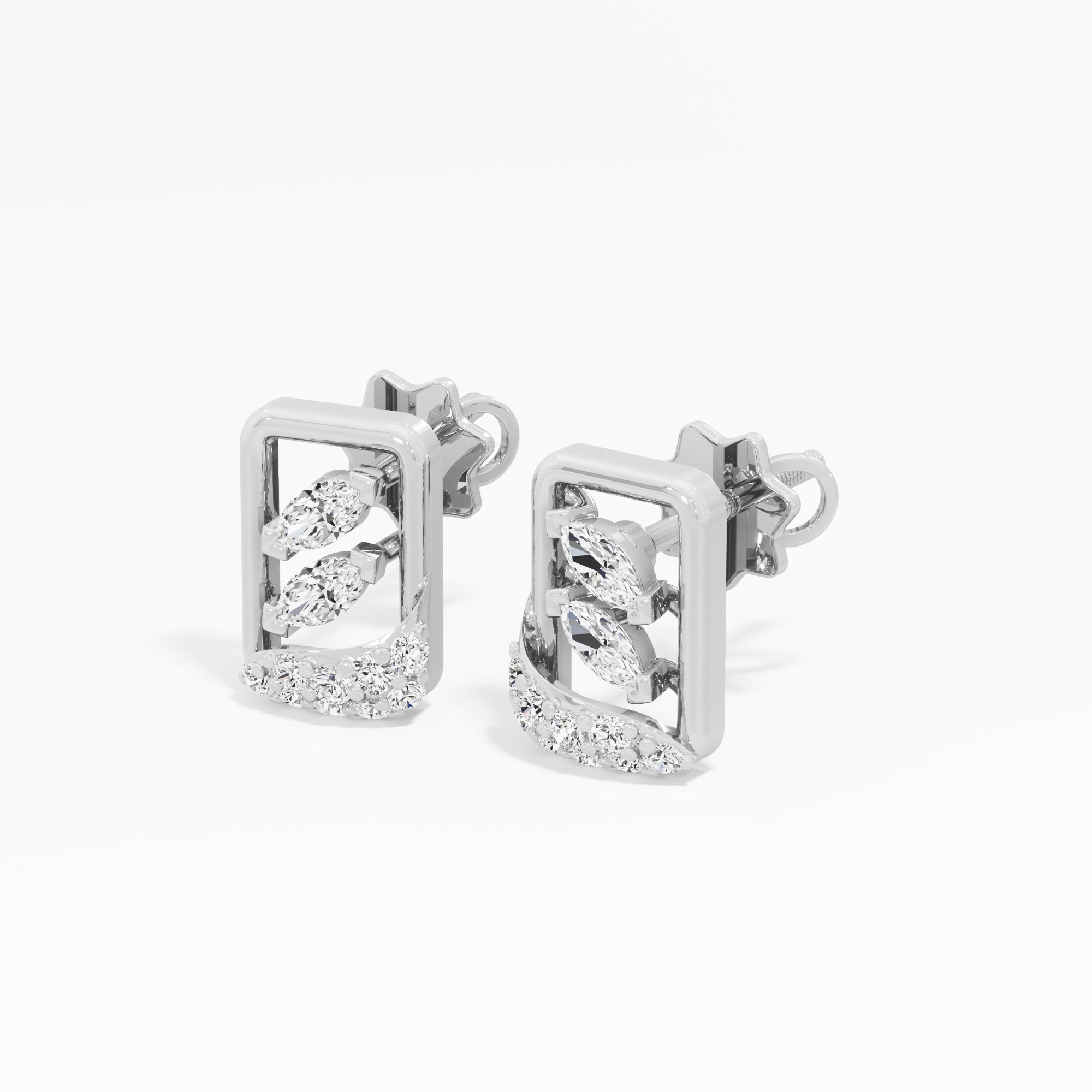 Leaf Wave Stud Earrings in 9KT White Gold (Diamond Quality: FG-VVS VS)