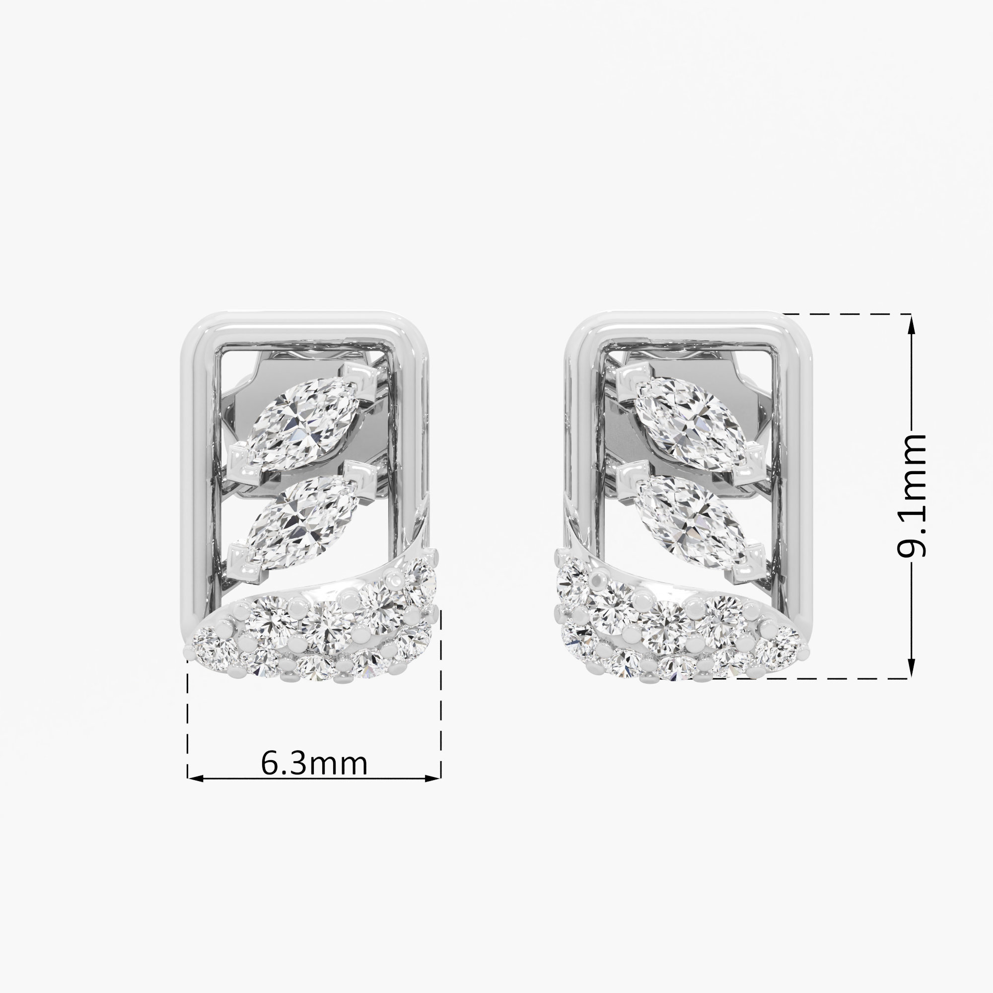 Leaf Wave Stud Earrings in 9KT White Gold (Diamond Quality: FG-VVS VS)