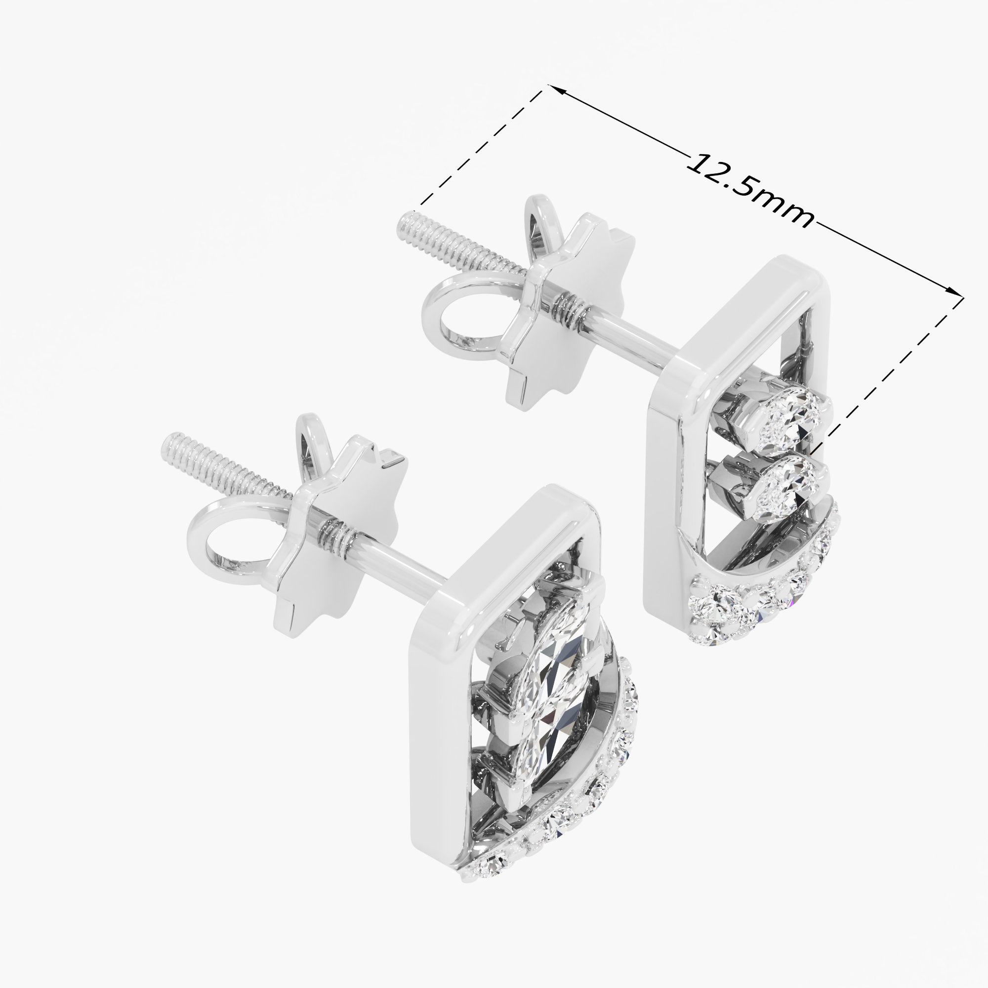 Leaf Wave Stud Earrings in 9KT White Gold (Diamond Quality: FG-VVS VS)
