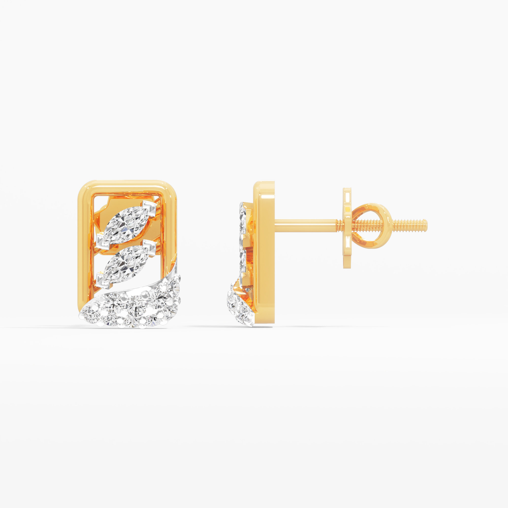 Leaf Wave Stud Earrings in 9KT Yellow Gold (Diamond Quality: FG-VVS VS)