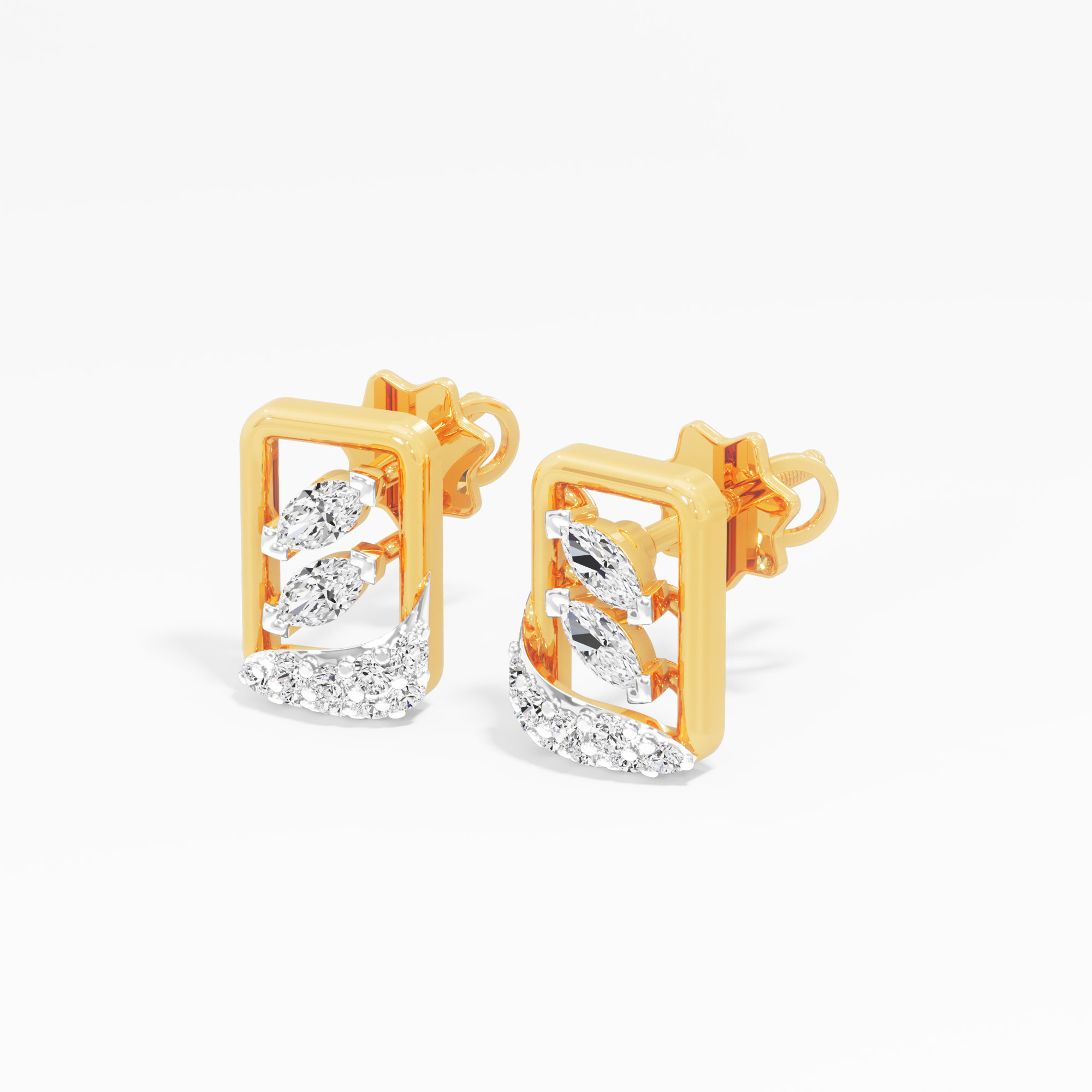 Leaf Wave Stud Earrings in 9KT Yellow Gold (Diamond Quality: FG-VVS VS)