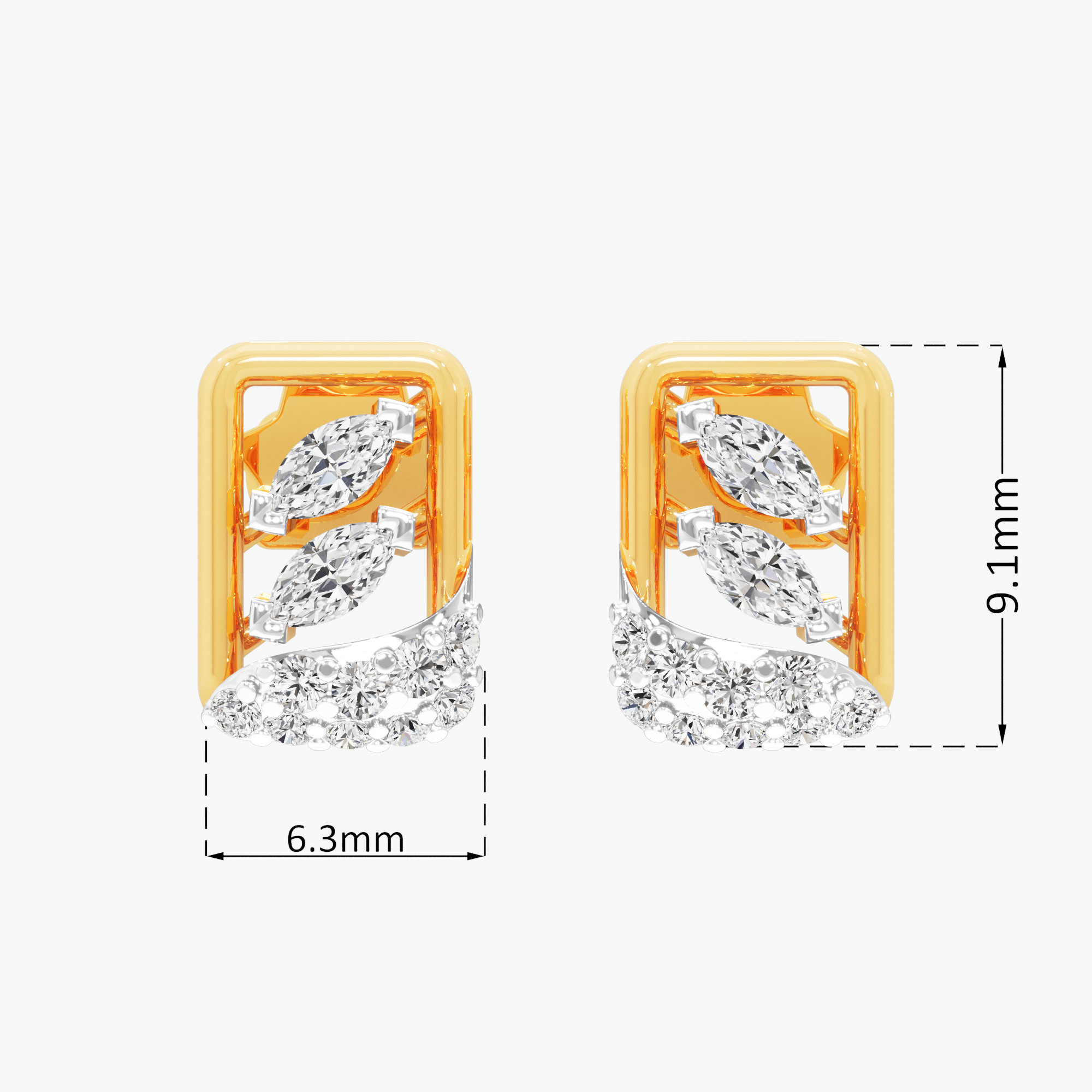 Leaf Wave Stud Earrings in 9KT Yellow Gold (Diamond Quality: FG-VVS VS)