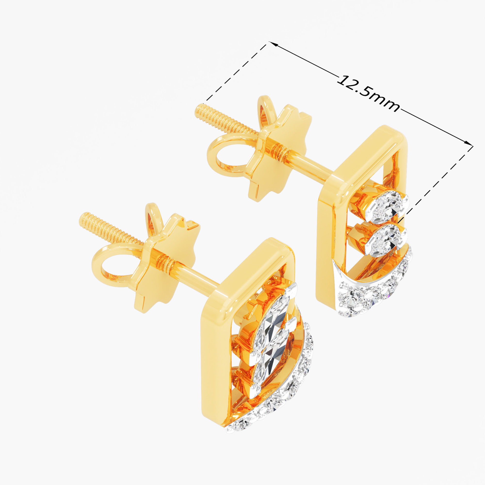 Leaf Wave Stud Earrings in 9KT Yellow Gold (Diamond Quality: FG-VVS VS)