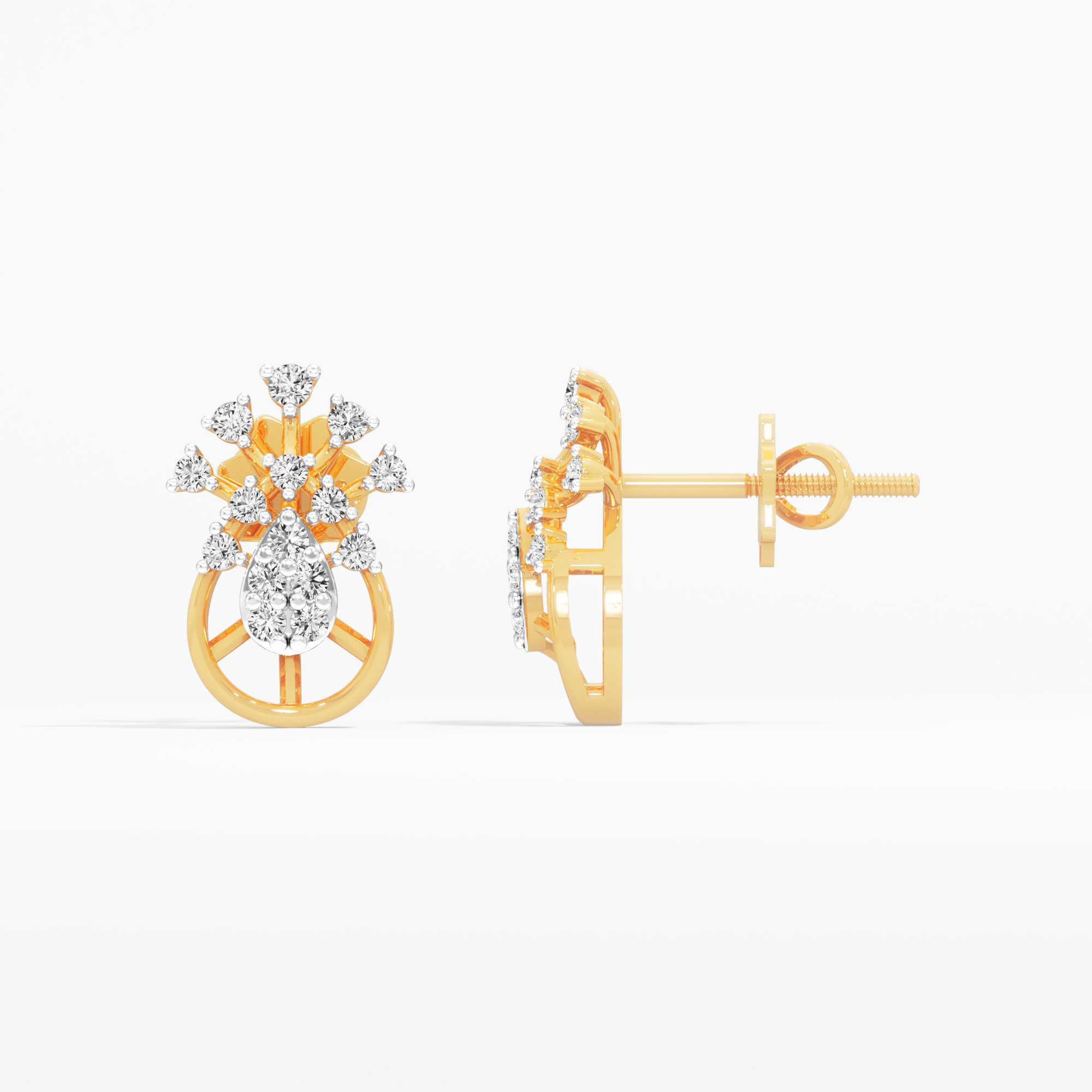 Radiant Sunburst Stud Earrings in 9KT Yellow Gold (Diamond Quality: FG-VVS VS)