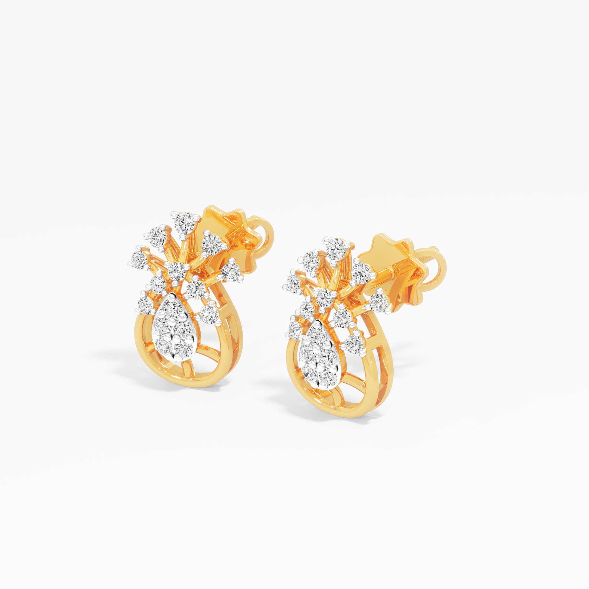 Radiant Sunburst Stud Earrings in 9KT Yellow Gold (Diamond Quality: FG-VVS VS)