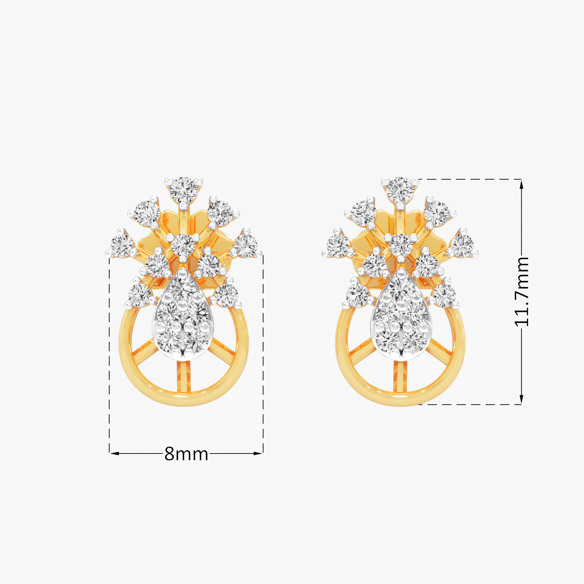 Radiant Sunburst Stud Earrings in 9KT Yellow Gold (Diamond Quality: FG-VVS VS)