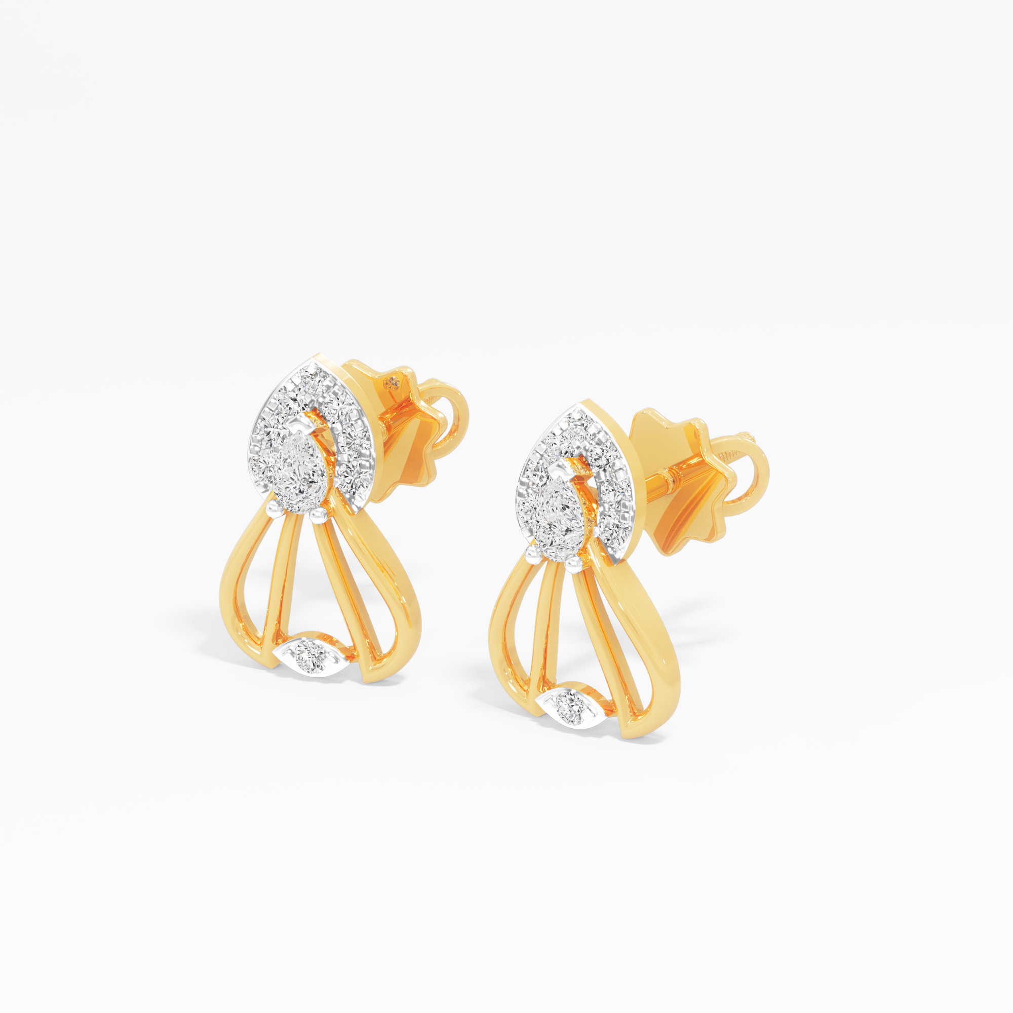 Talon Drop Stud Earrings in 9KT Yellow Gold (Diamond Quality: FG-VVS VS)