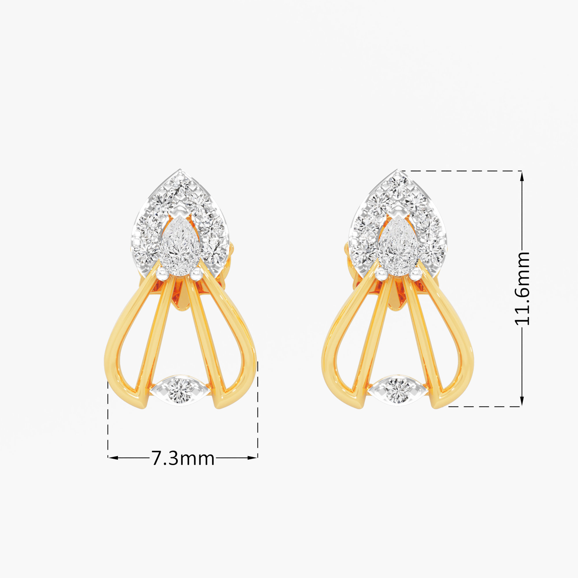 Talon Drop Stud Earrings in 9KT Yellow Gold (Diamond Quality: FG-VVS VS)