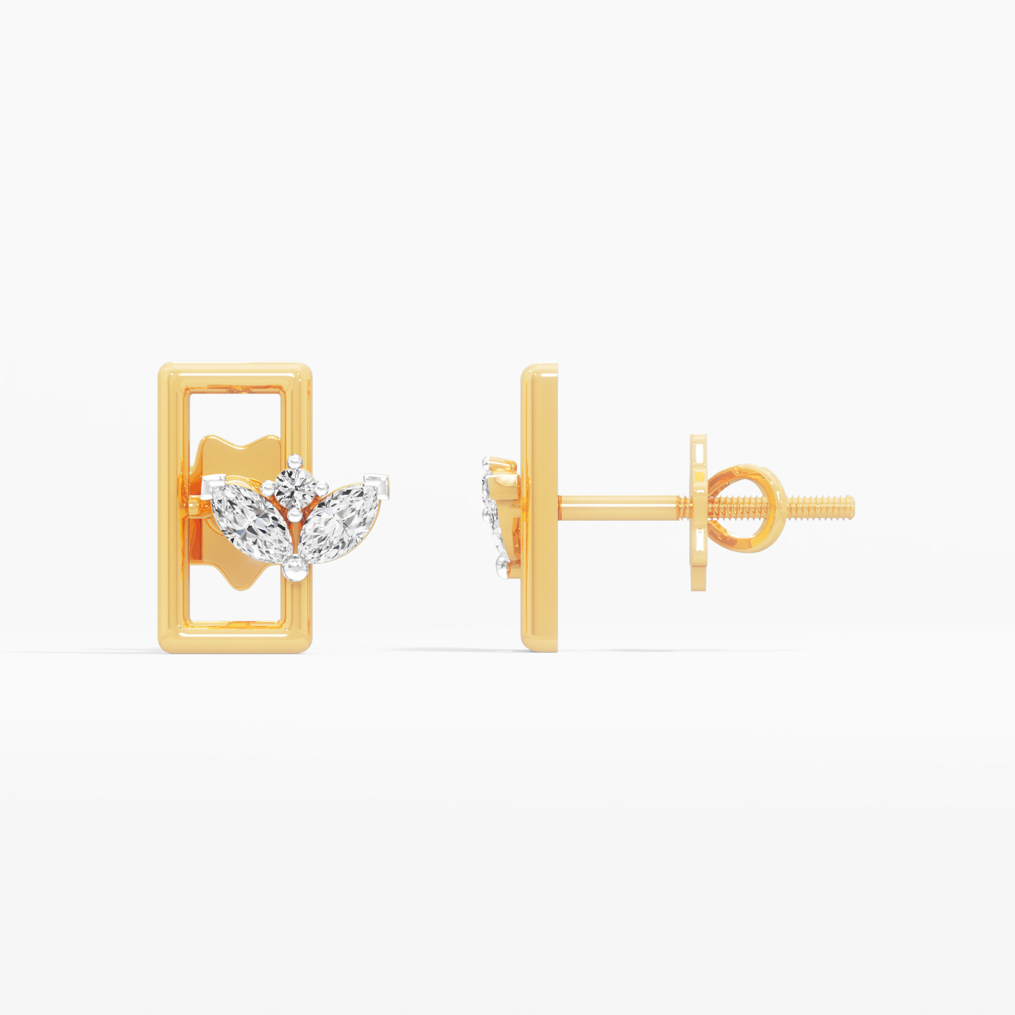Modern Petal Stud Earrings in 9KT Yellow Gold (Diamond Quality: FG-VVS VS)