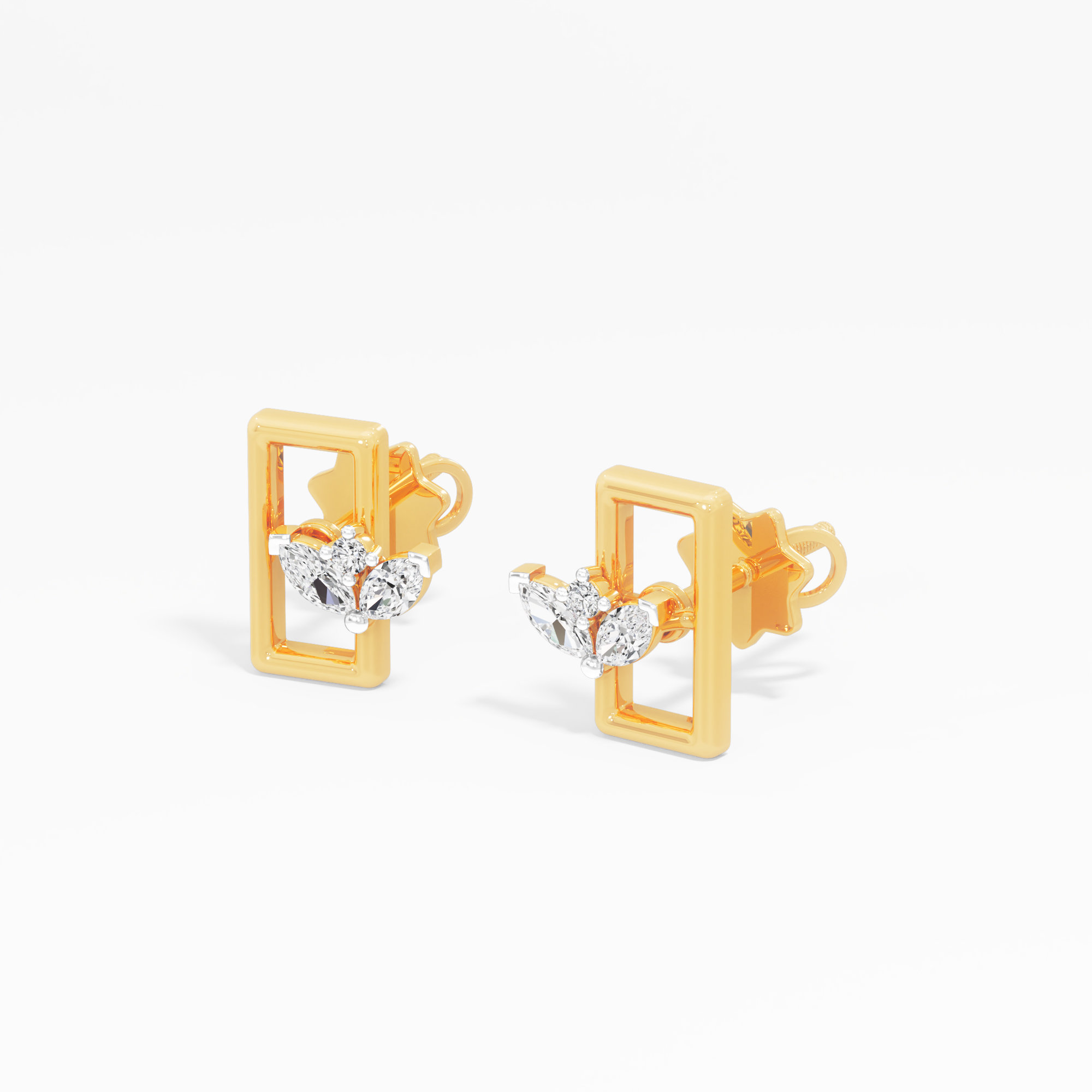 Modern Petal Stud Earrings in 9KT Yellow Gold (Diamond Quality: FG-VVS VS)
