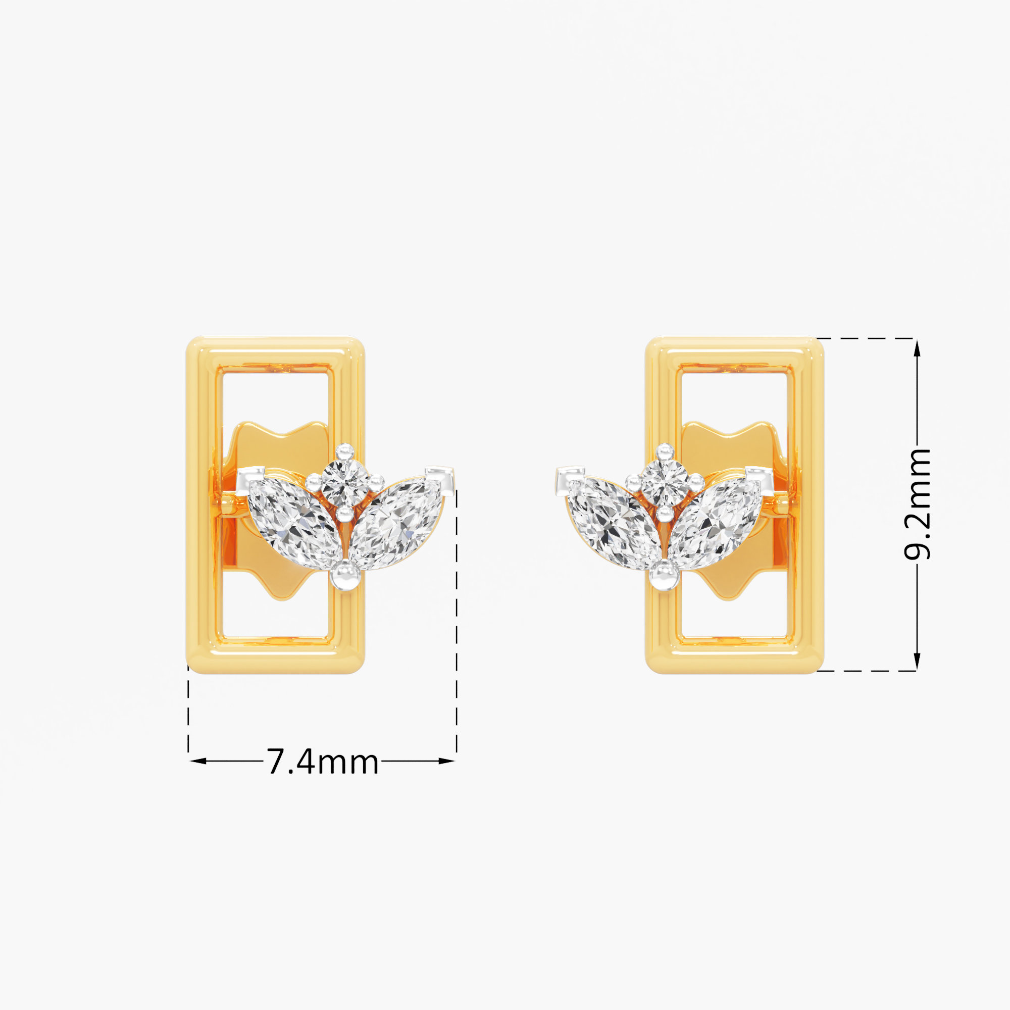 Modern Petal Stud Earrings in 9KT Yellow Gold (Diamond Quality: FG-VVS VS)