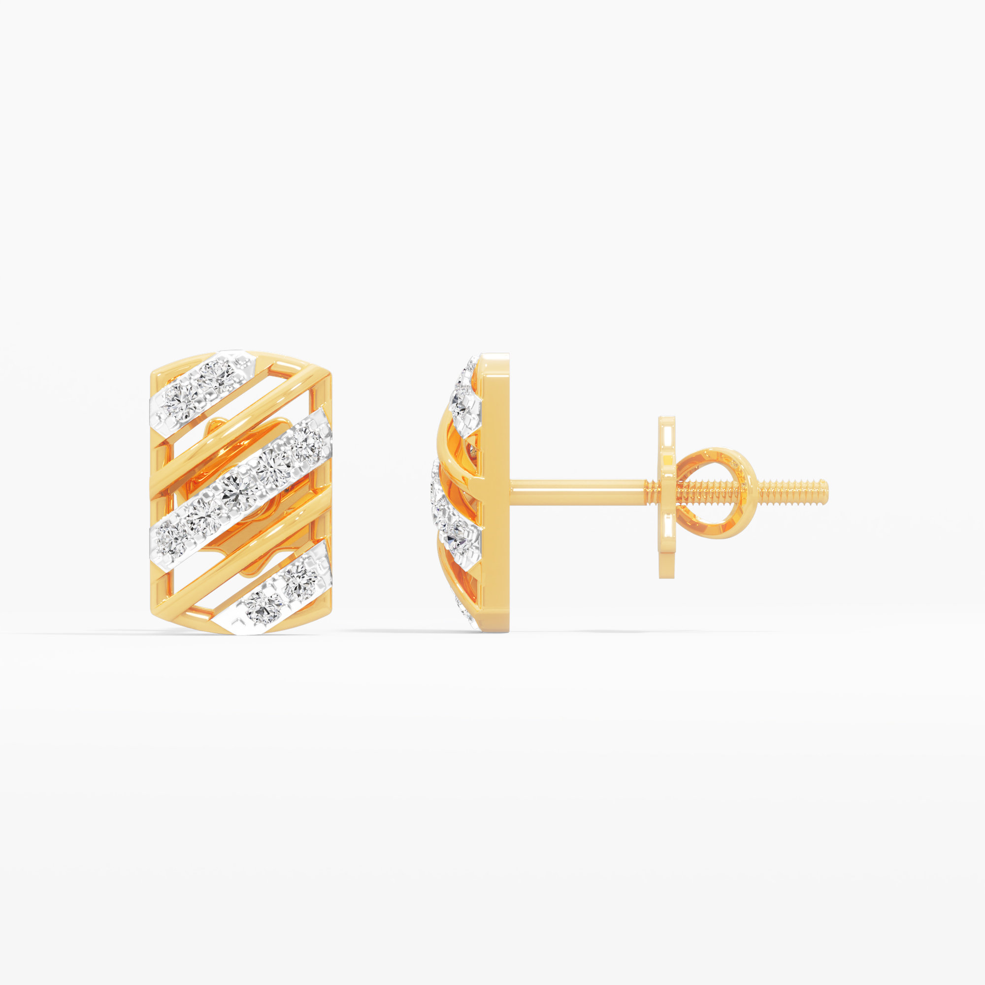 Diagonal Bar Stud Earrings  in 9KT Yellow Gold (FG-VVS VS)