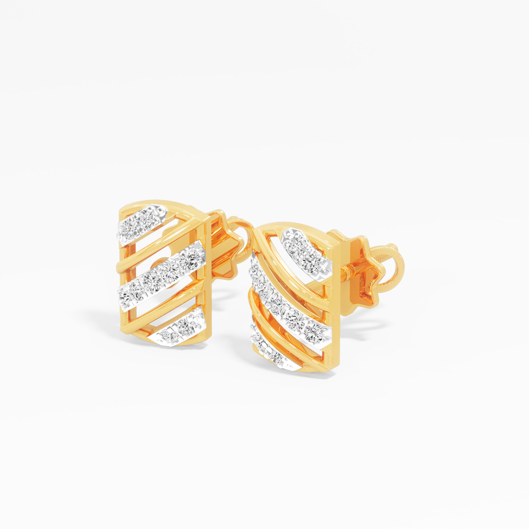 Diagonal Bar Stud Earrings  in 9KT Yellow Gold (FG-VVS VS)