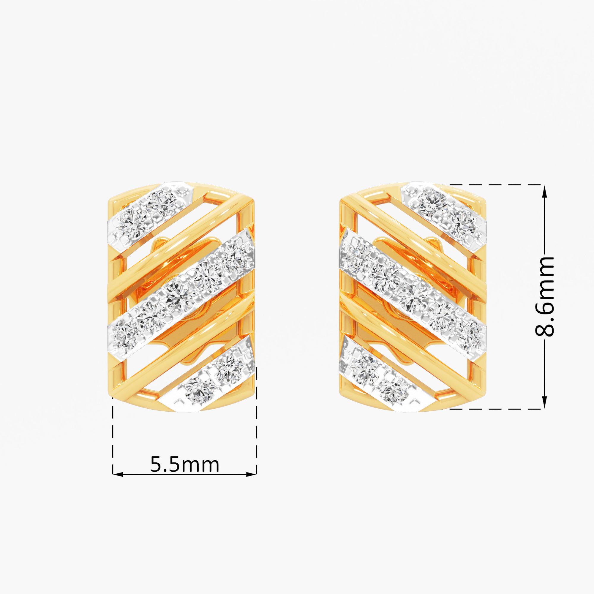 Diagonal Bar Stud Earrings  in 9KT Yellow Gold (FG-VVS VS)