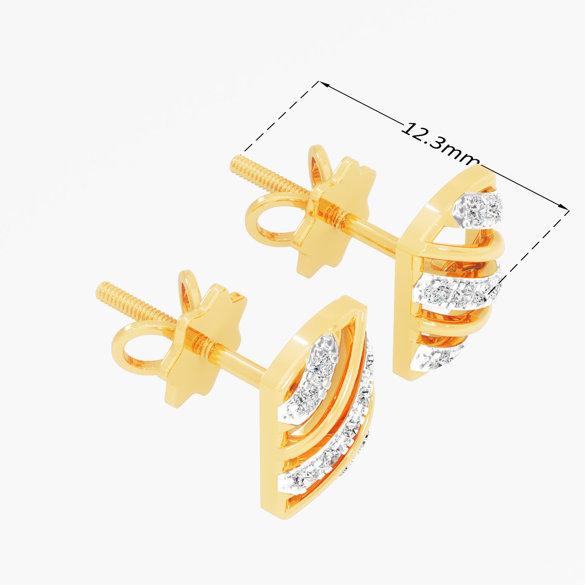 Diagonal Bar Stud Earrings  in 9KT Yellow Gold (FG-VVS VS)