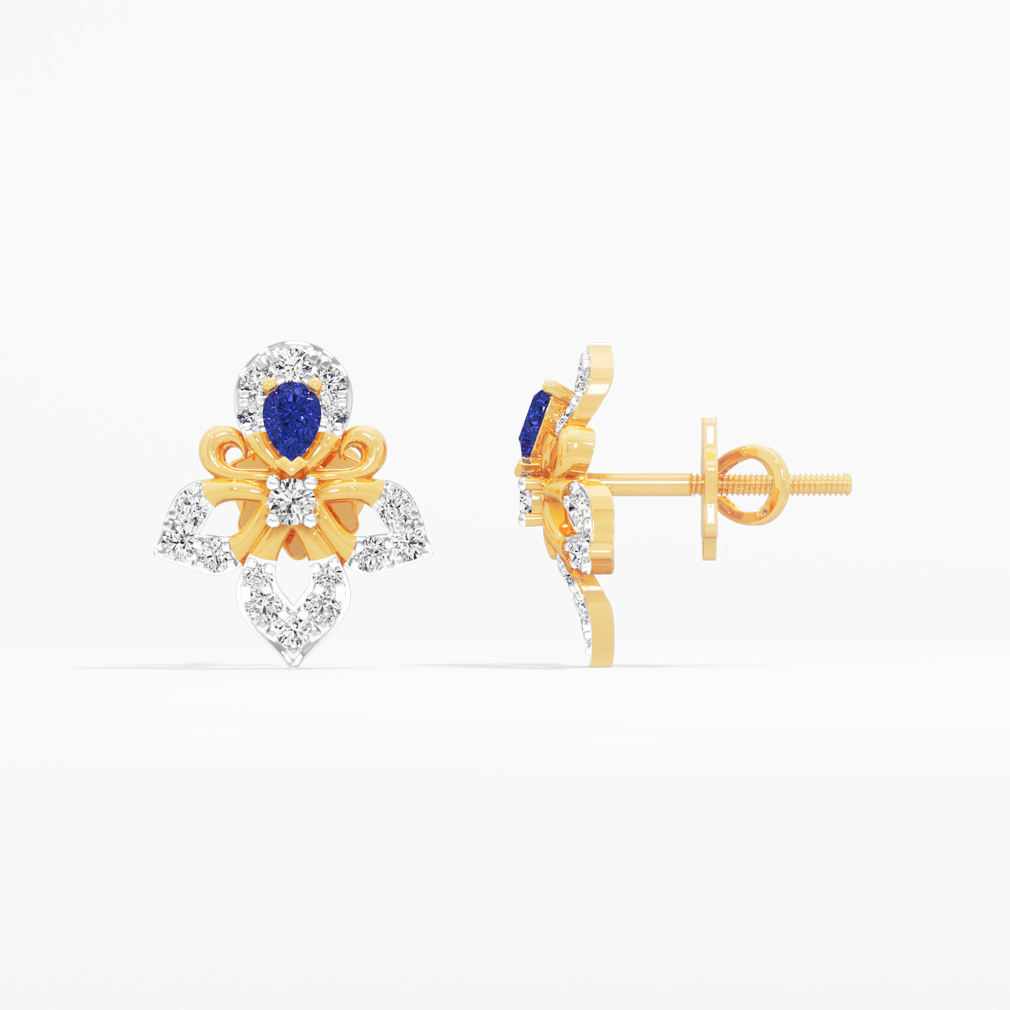 Square Frame Floral Stud Earrings in 9KT Yellow Gold (Diamond Quality: FG-VVS VS)