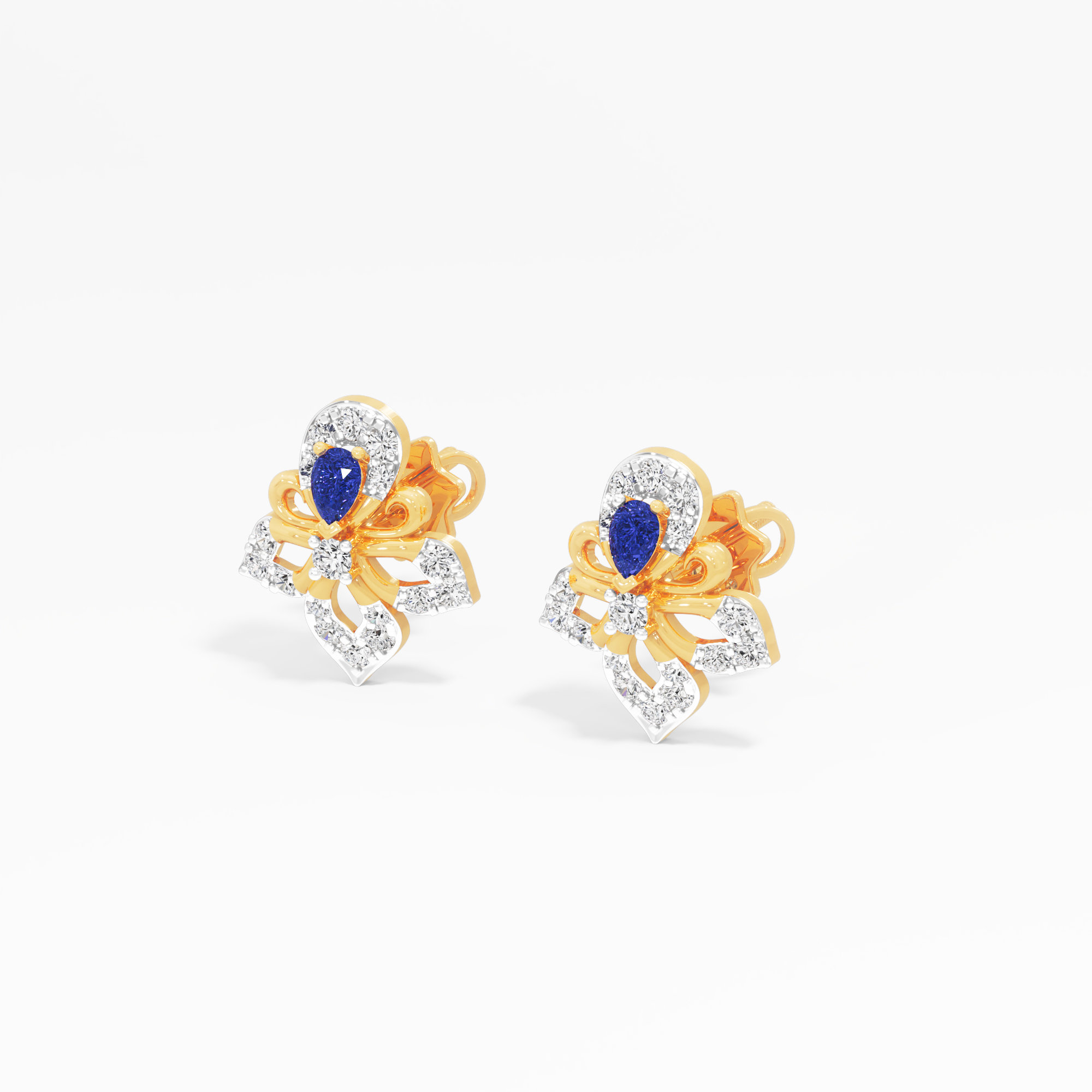 Square Frame Floral Stud Earrings in 9KT Yellow Gold (Diamond Quality: FG-VVS VS)