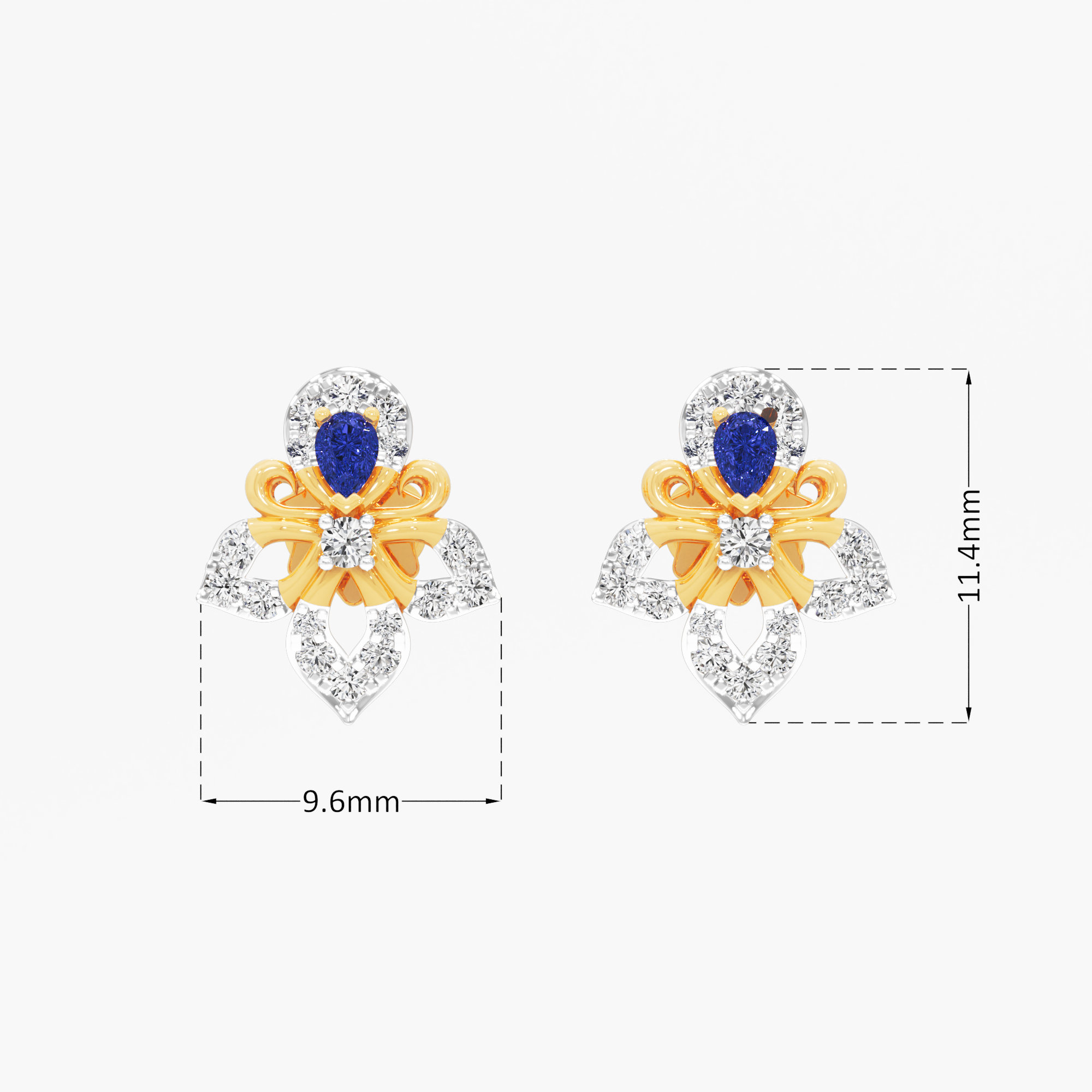 Square Frame Floral Stud Earrings in 9KT Yellow Gold (Diamond Quality: FG-VVS VS)