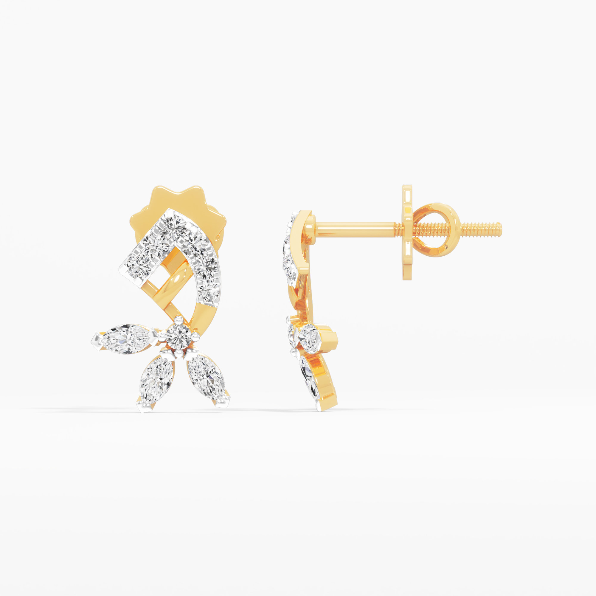Marquise Arc Stud Earrings in 9KT Yellow Gold (Diamond Quality: FG-VVS VS)