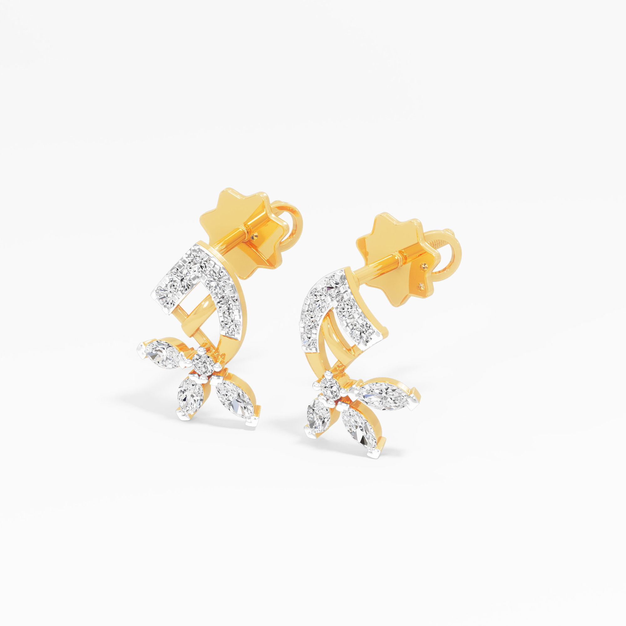Marquise Arc Stud Earrings in 9KT Yellow Gold (Diamond Quality: FG-VVS VS)