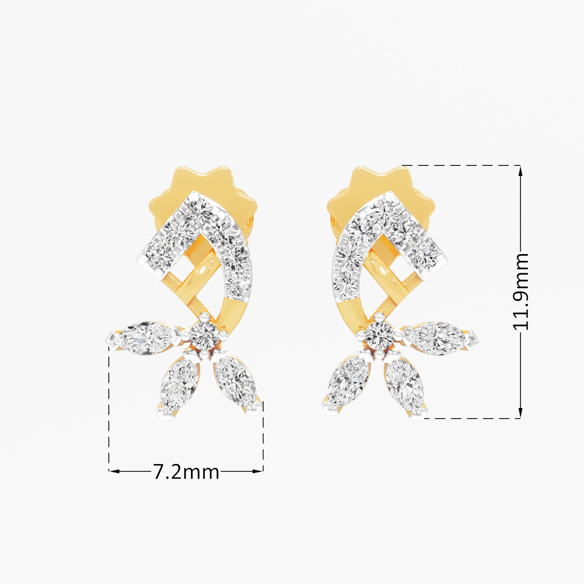 Marquise Arc Stud Earrings in 9KT Yellow Gold (Diamond Quality: FG-VVS VS)