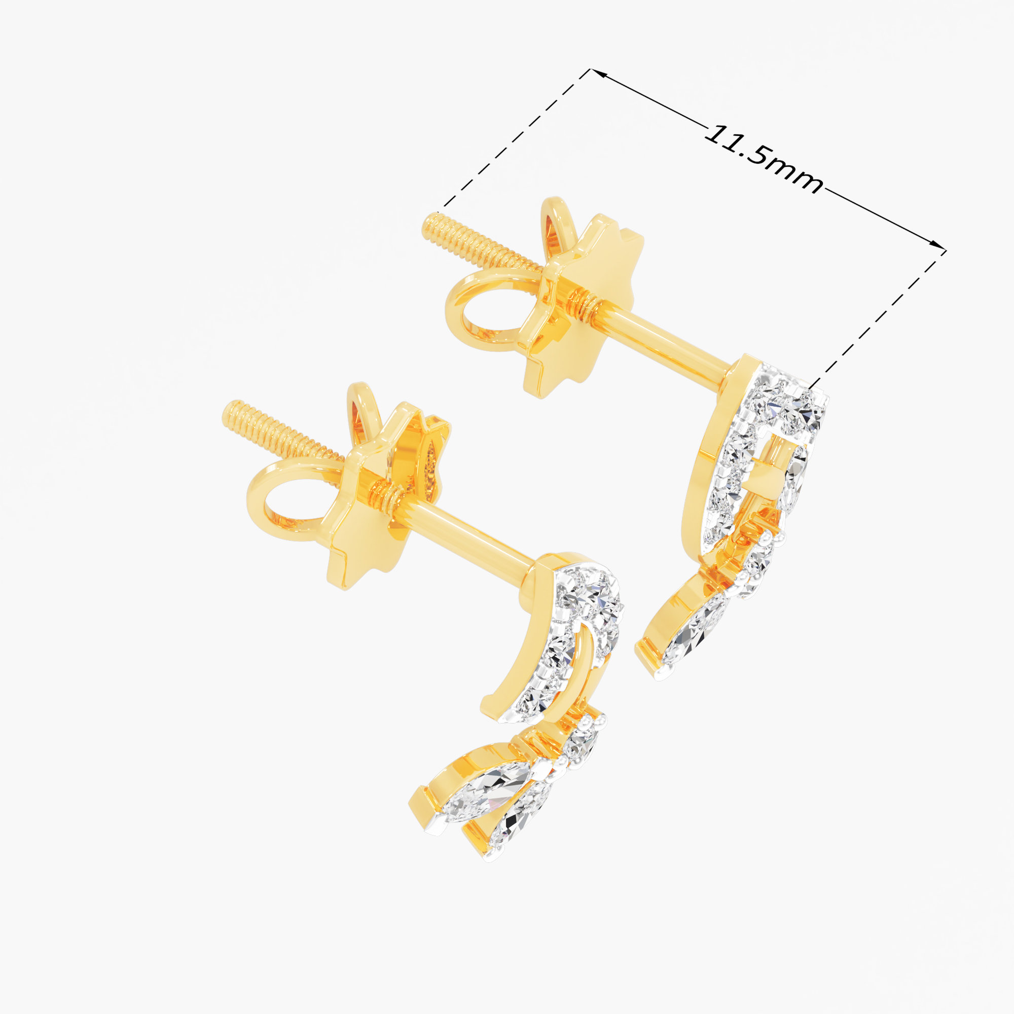 Marquise Arc Stud Earrings in 9KT Yellow Gold (Diamond Quality: FG-VVS VS)