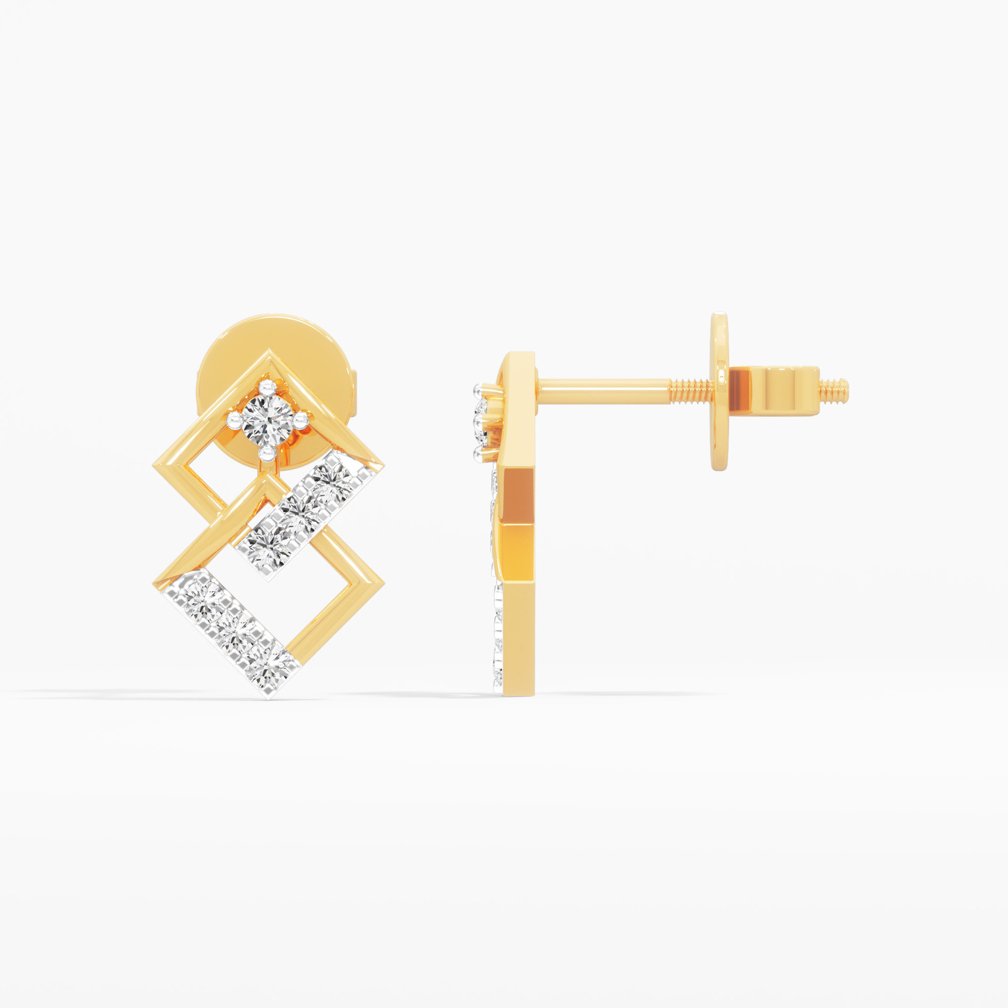 Linked Square Stud Earrings in 9KT Yellow Gold (Diamond Quality: FG-VVS VS)