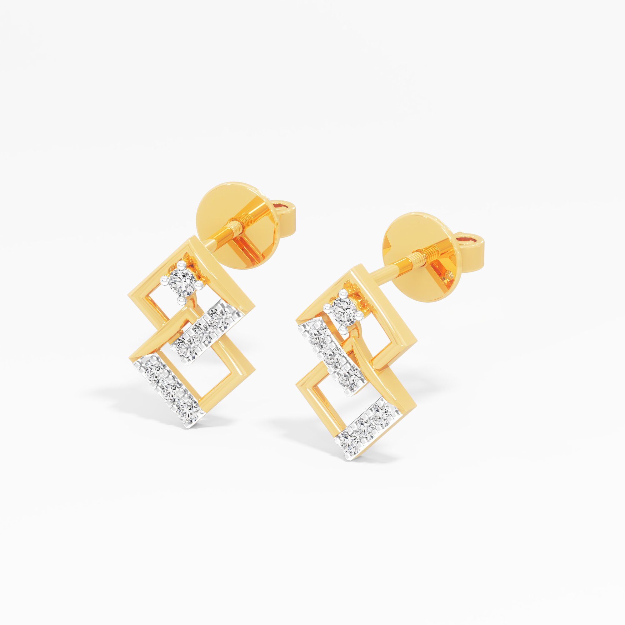 Linked Square Stud Earrings in 9KT Yellow Gold (Diamond Quality: FG-VVS VS)