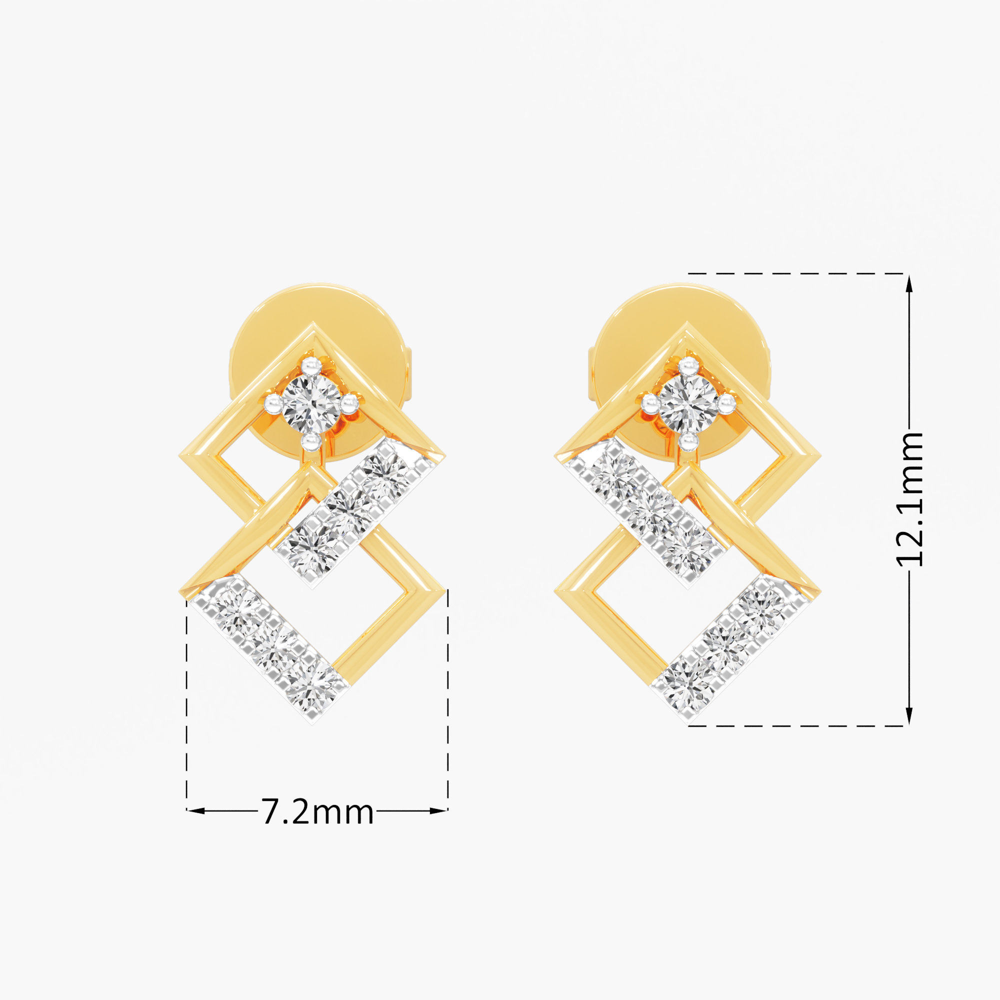Linked Square Stud Earrings in 9KT Yellow Gold (Diamond Quality: FG-VVS VS)