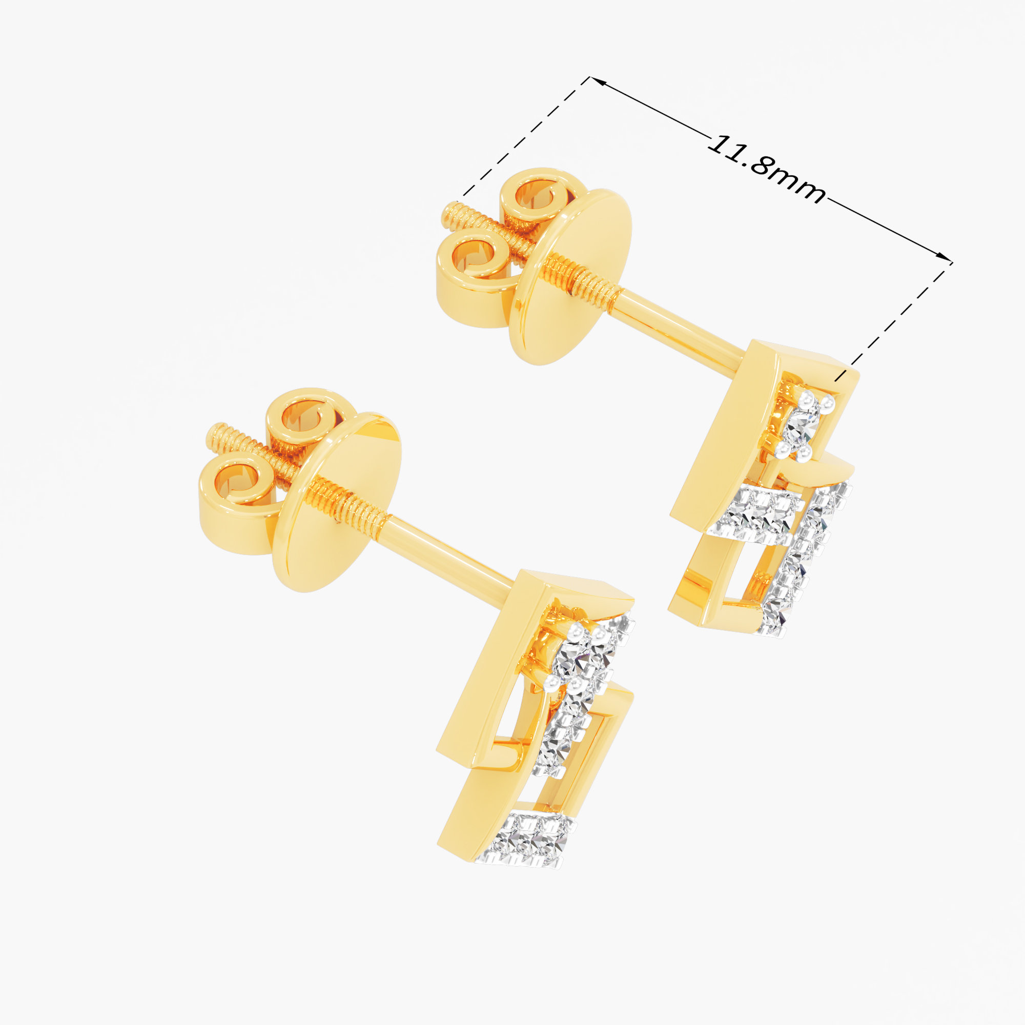 Linked Square Stud Earrings in 9KT Yellow Gold (Diamond Quality: FG-VVS VS)