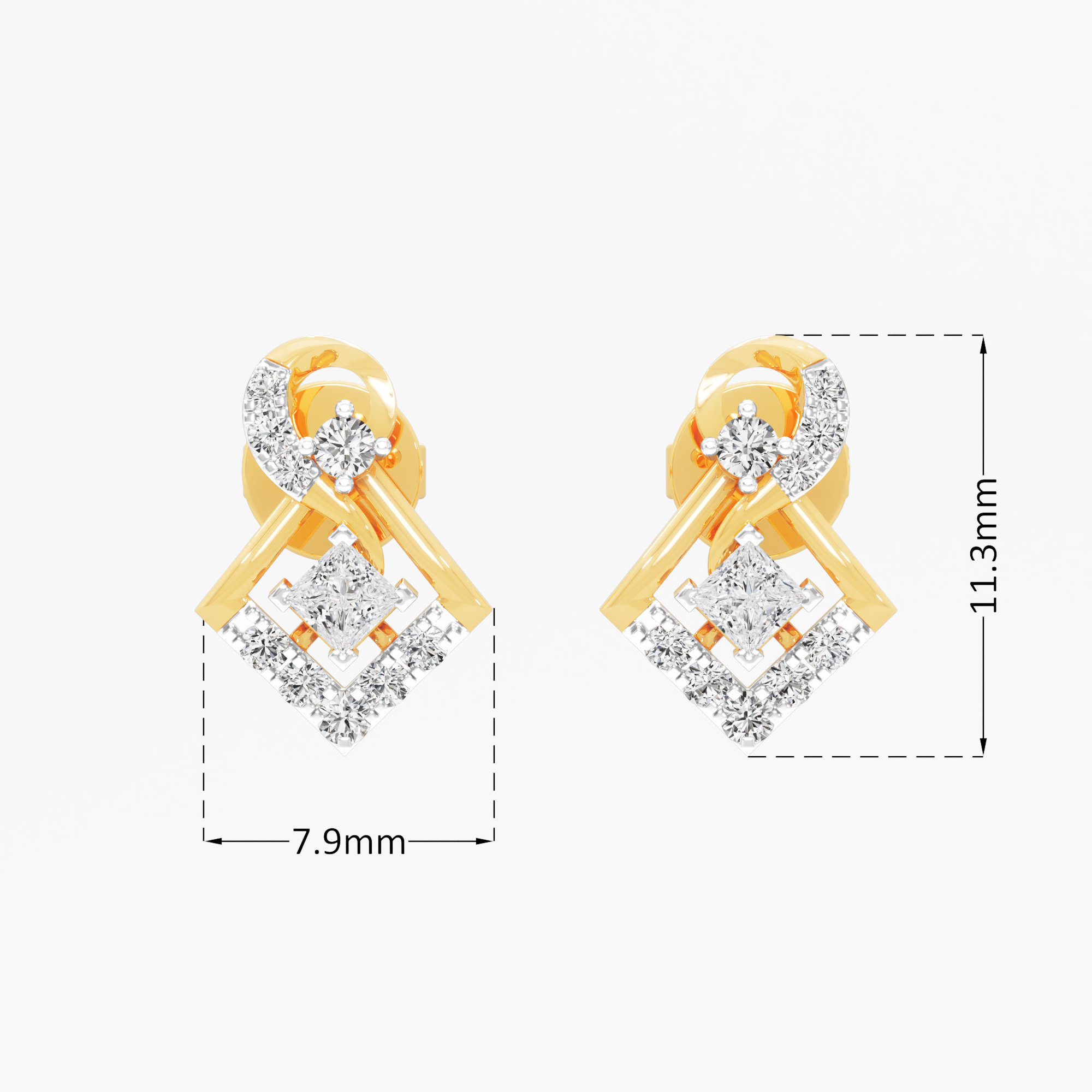 Pivot Kite Stud Earrings in 9KT Yellow Gold (Diamond Quality: FG-VVS VS)