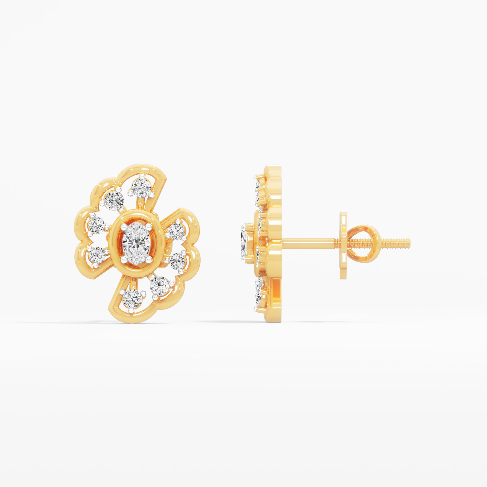 Petal Blossom Stud Earrings in 9KT Yellow Gold (Diamond Quality: FG-VVS VS)