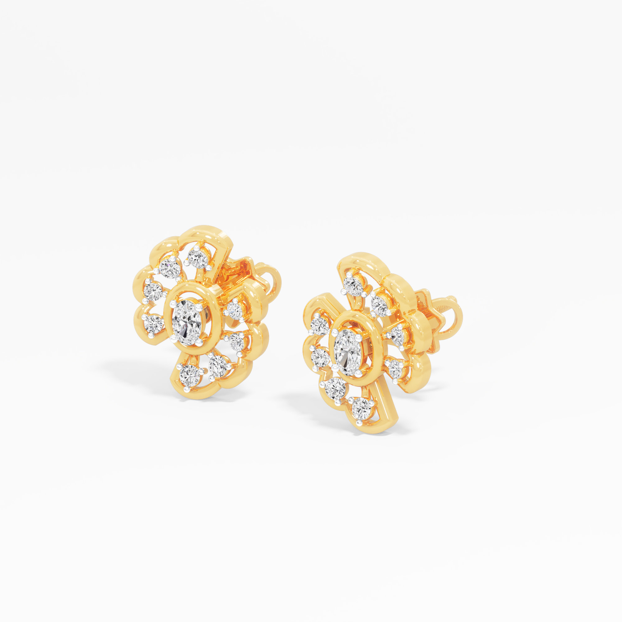 Petal Blossom Stud Earrings in 9KT Yellow Gold (Diamond Quality: FG-VVS VS)