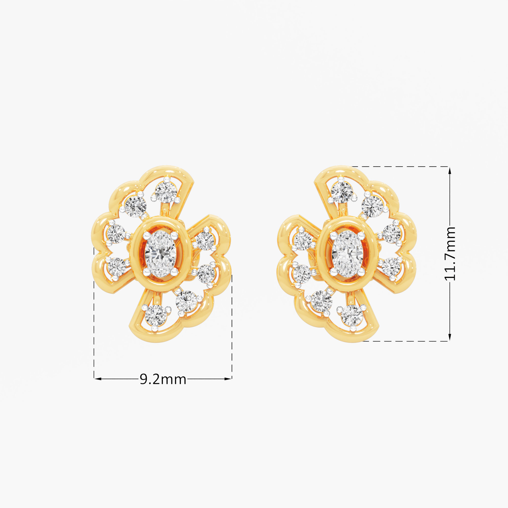 Petal Blossom Stud Earrings in 9KT Yellow Gold (Diamond Quality: FG-VVS VS)