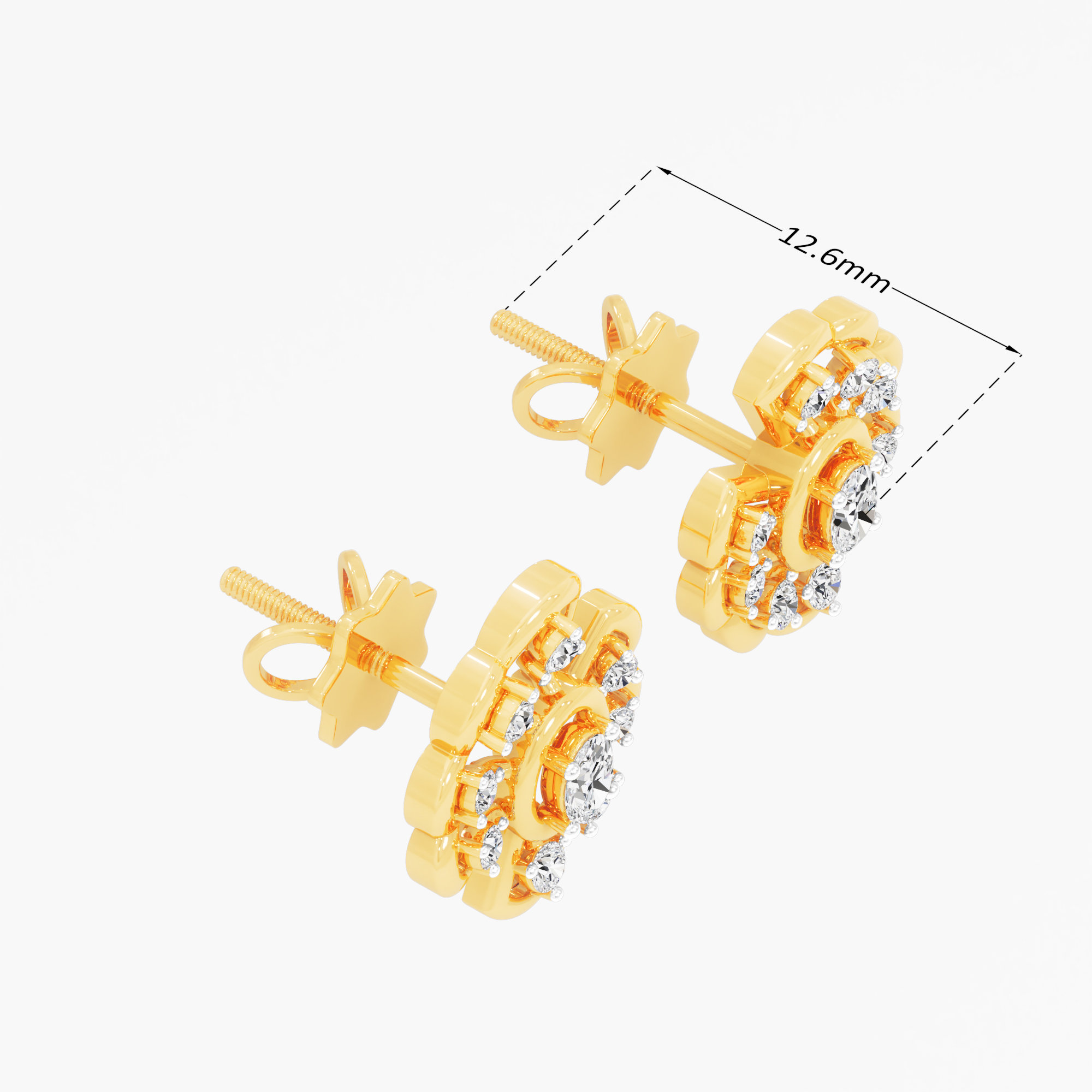 Petal Blossom Stud Earrings in 9KT Yellow Gold (Diamond Quality: FG-VVS VS)